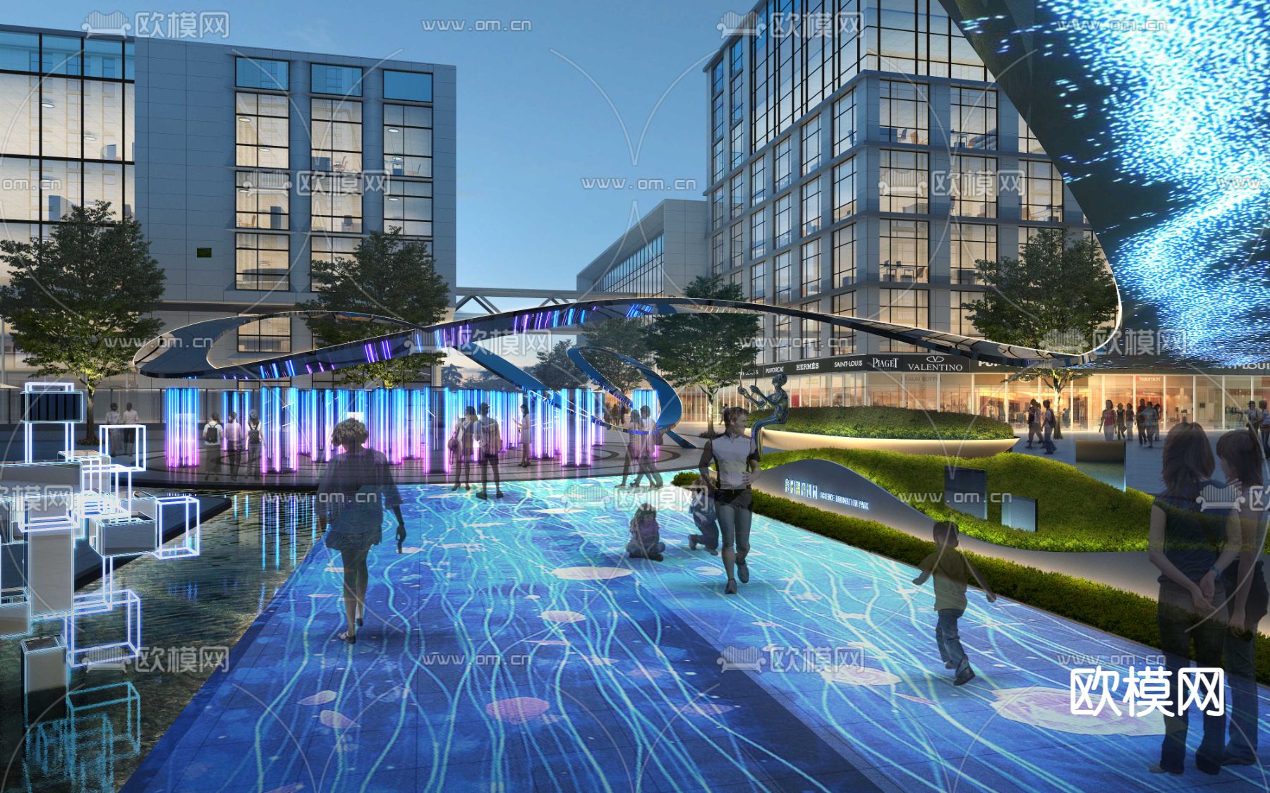 办公楼绿地 公园夜景psd下载