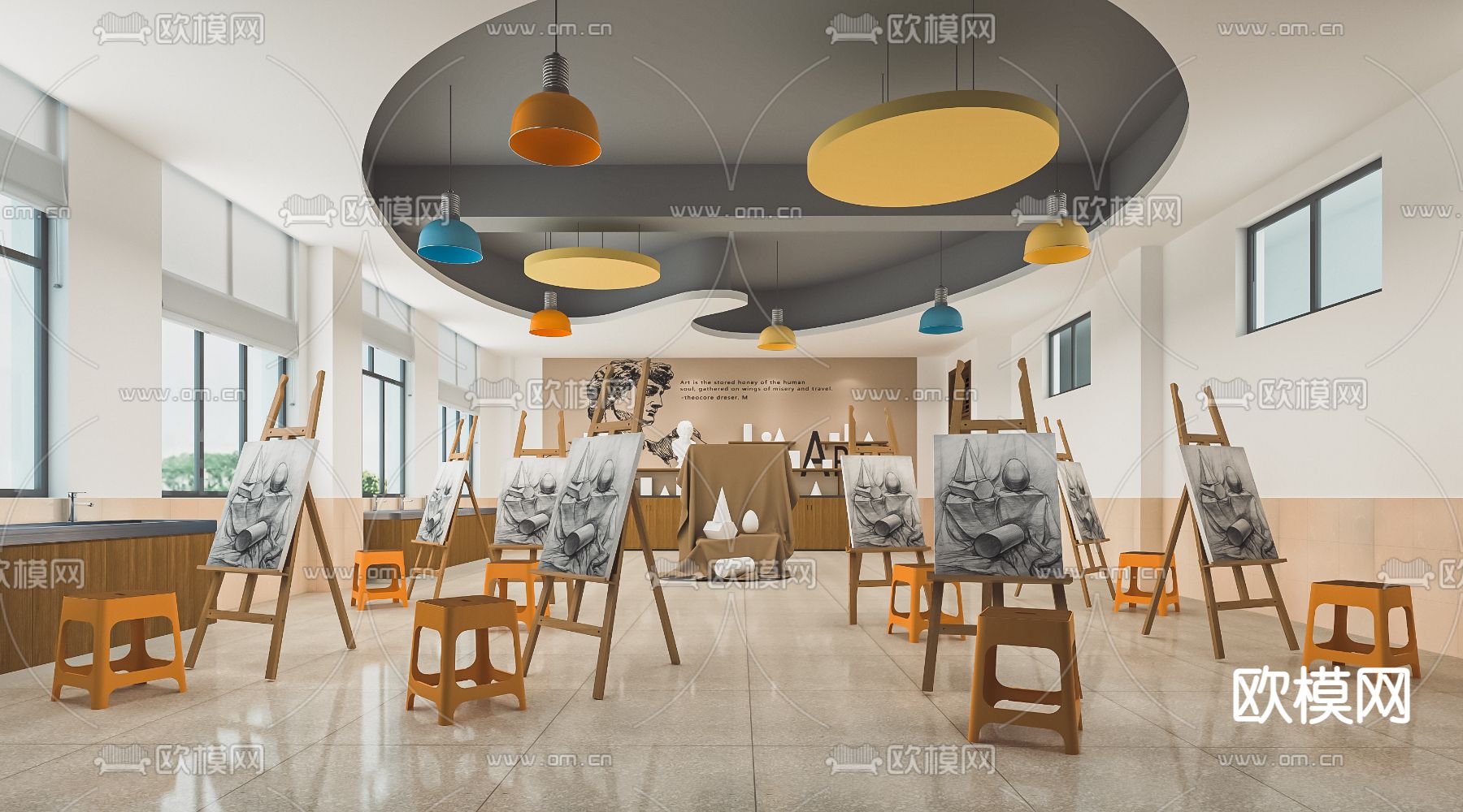 现代美术教室su模型下载_ID13052908_sketchup模型下载-欧模网