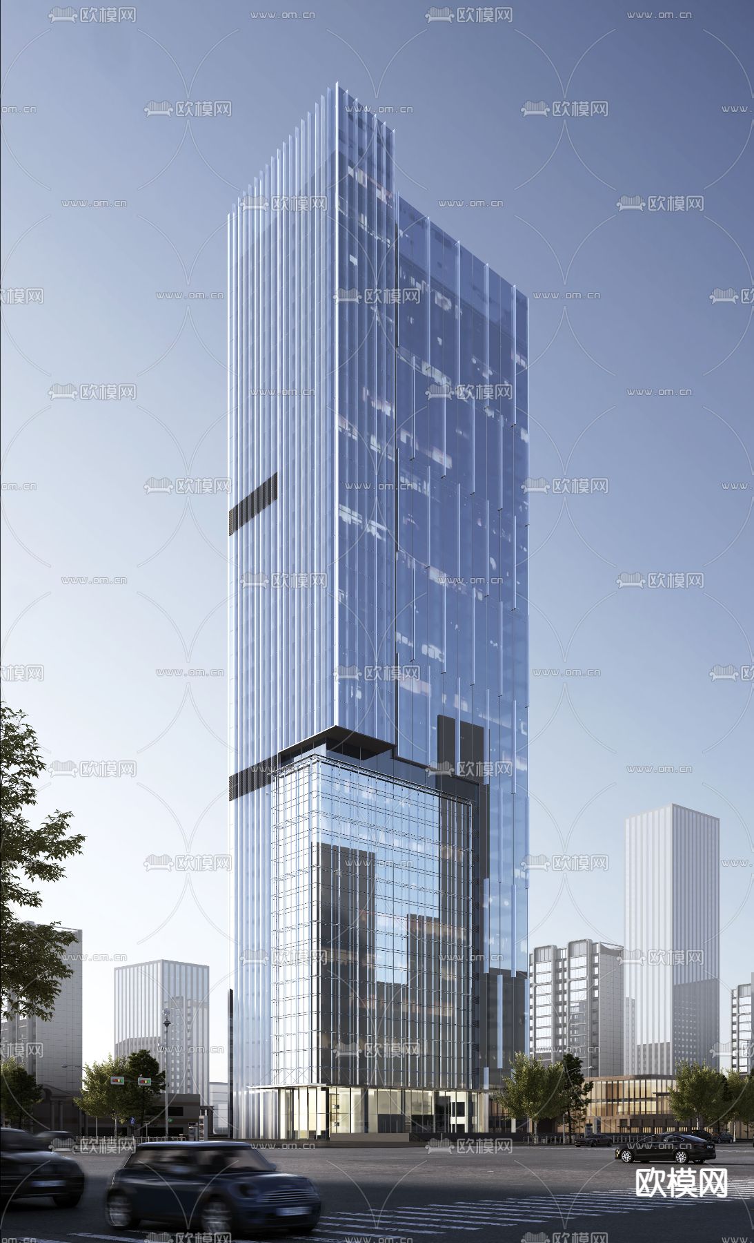 办公楼外观su模型下载（渲染图1）