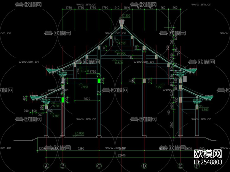 中式古建大雄寶殿CAD施工圖下載(渲染圖5)