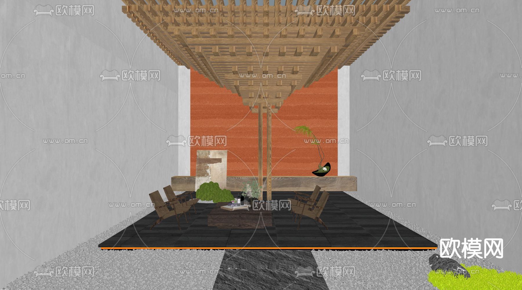 侘寂风侘寂休闲椅su模型下载（渲染图2）