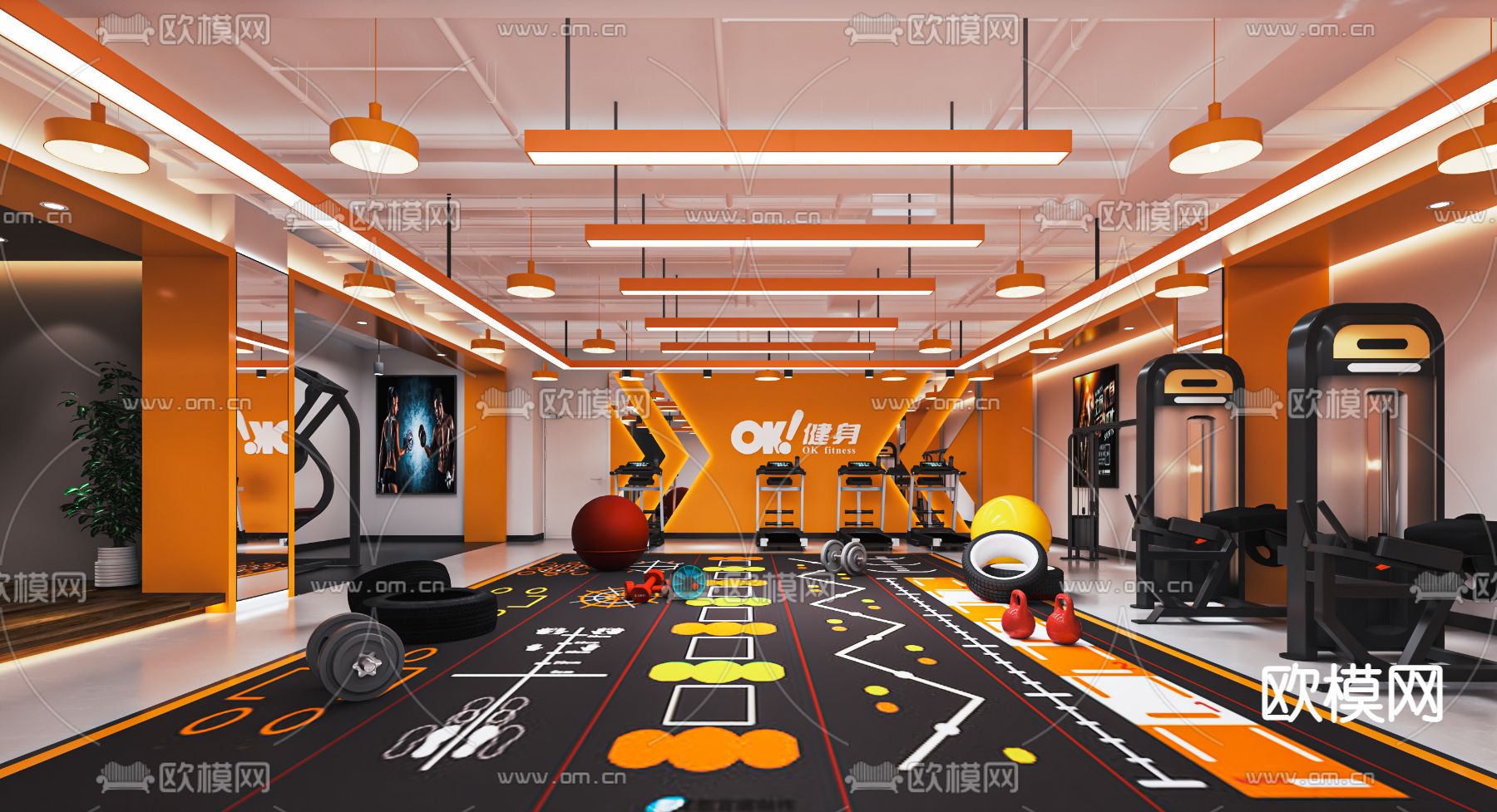 现代健身房su模型下载（渲染图1）