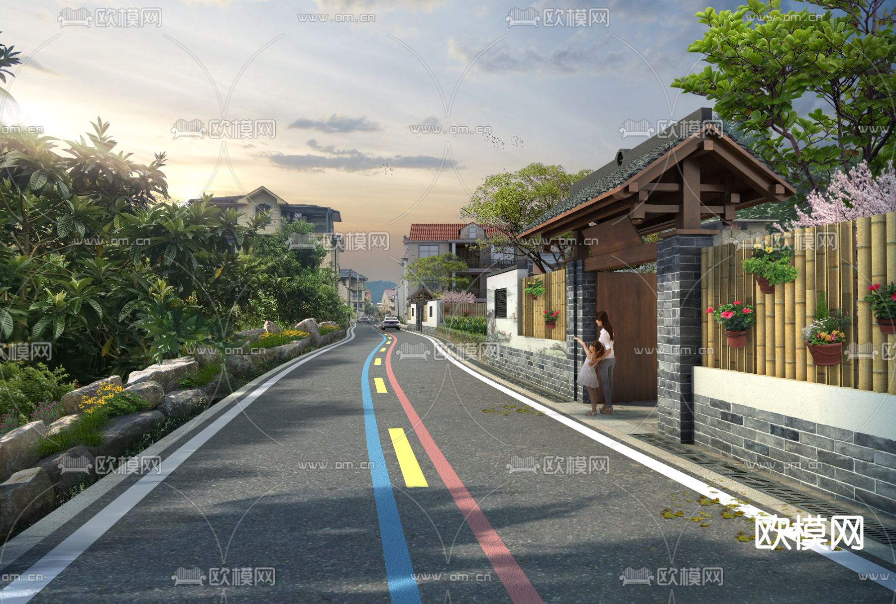 新农村建设 彩虹道路psd下载