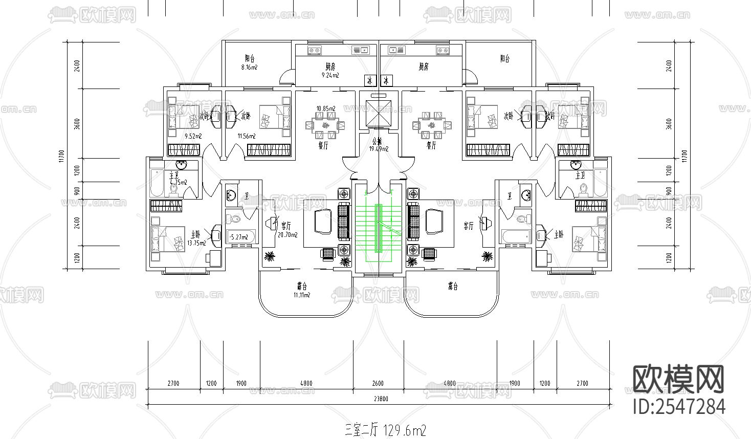 时尚住宅户型CAD施工图下载（渲染图2）