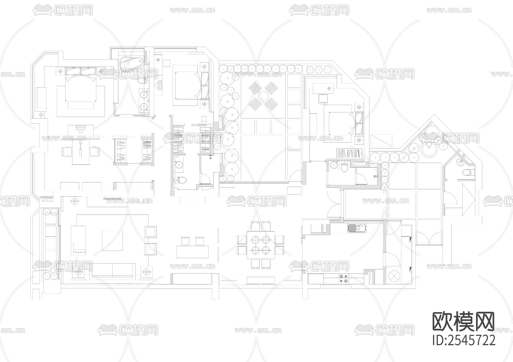 大平层-别墅-小户型cad图库下载（渲染图1）