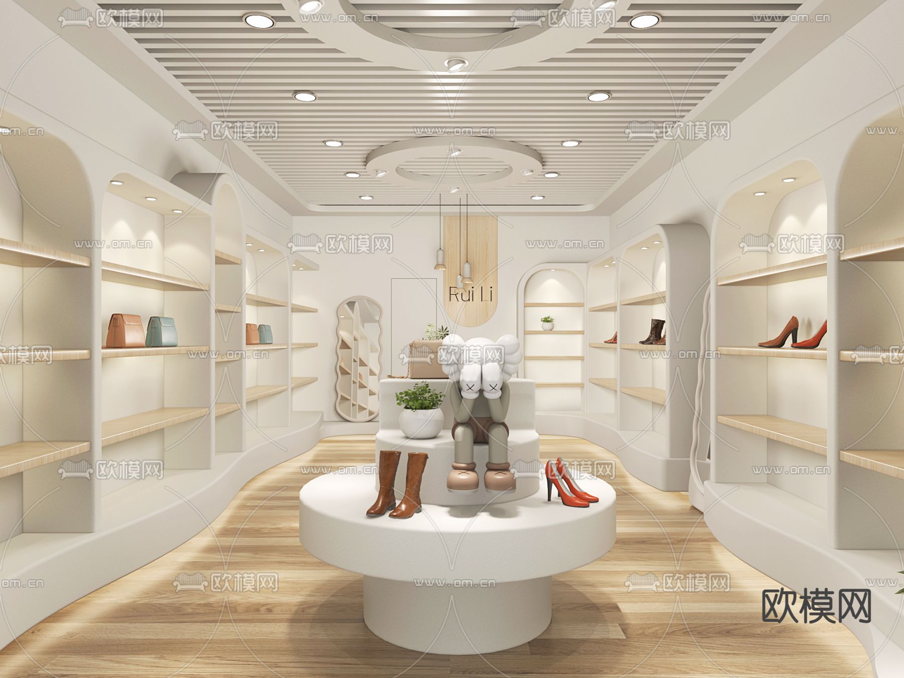 奶油风时尚女鞋店su模型下载（渲染图1）