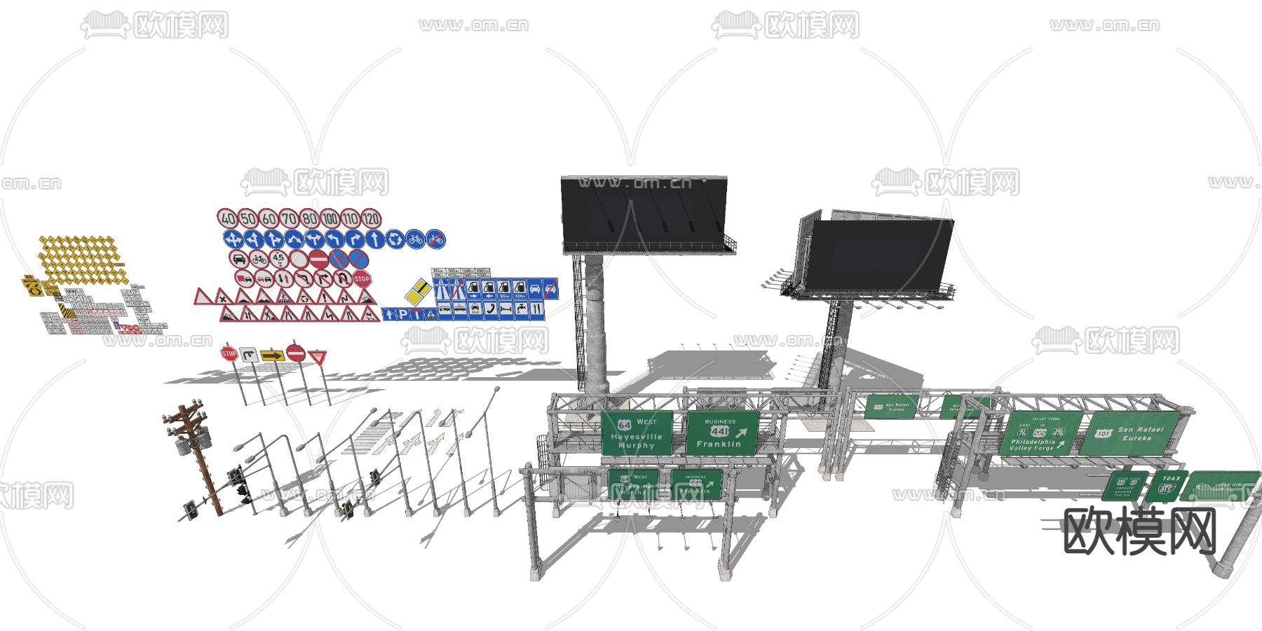 现代道路交通标志标识su模型下载（渲染图2）