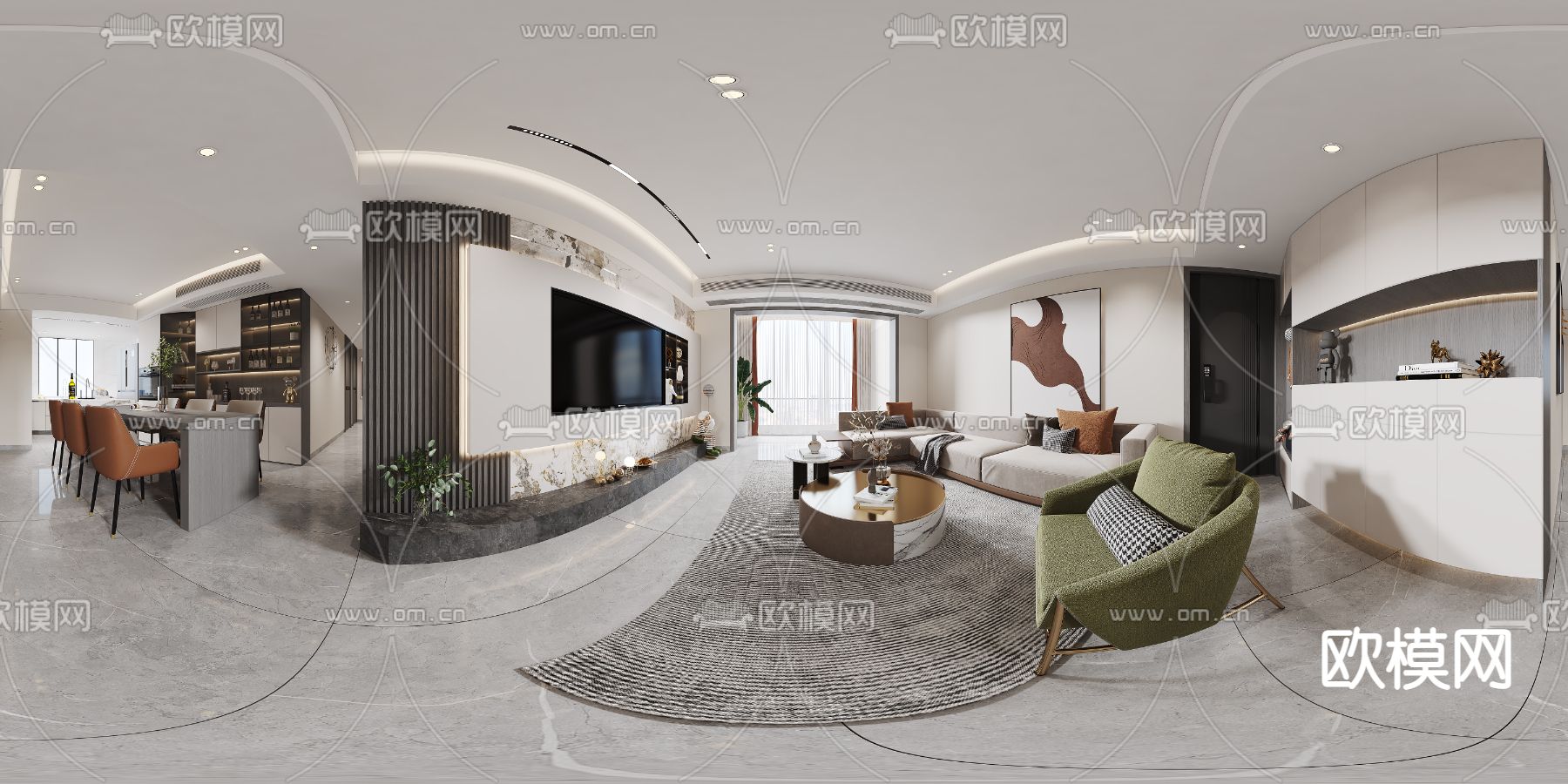 现代客餐厅vr全景3d模型下载_ID13052795_3dmax免费模型-欧模网
