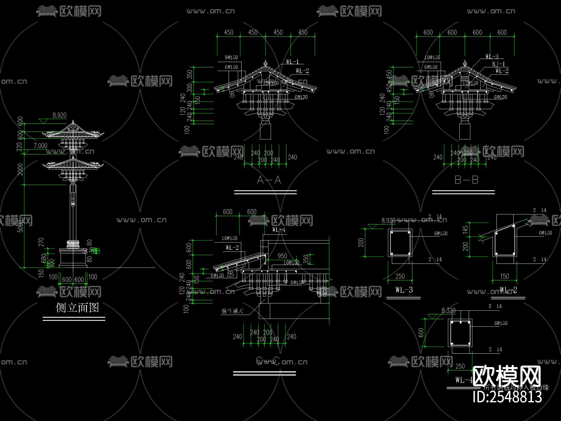 中式牌坊状元坊CAD施工图下载（渲染图3）