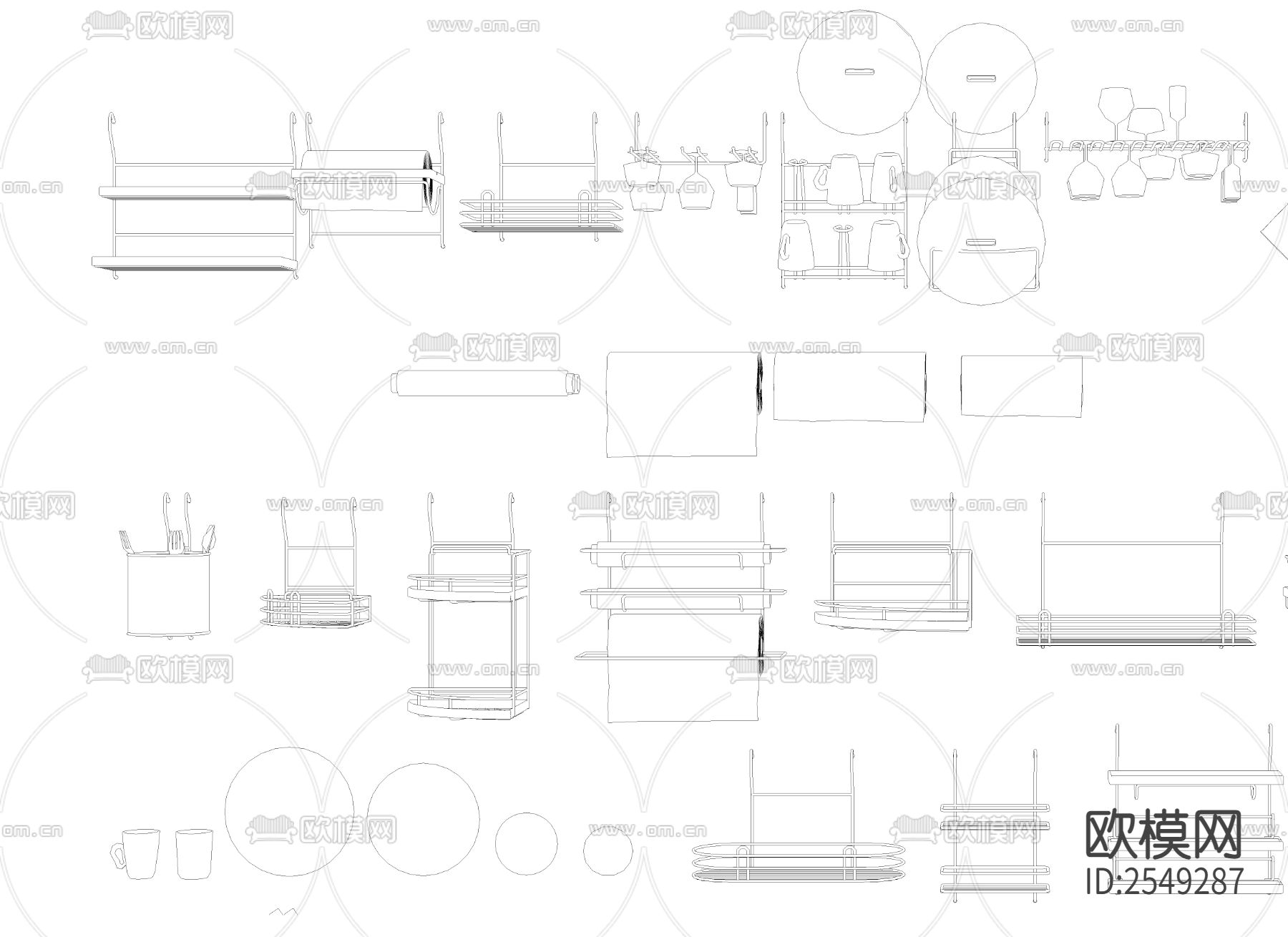 现代厨房用品CAD施工图下载（渲染图1）