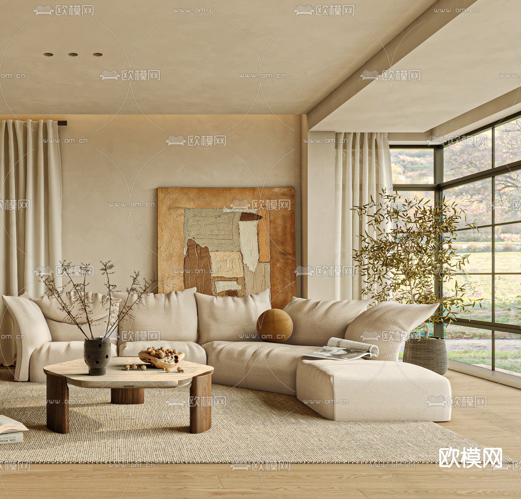 侘寂客厅3d模型下载（渲染图3）