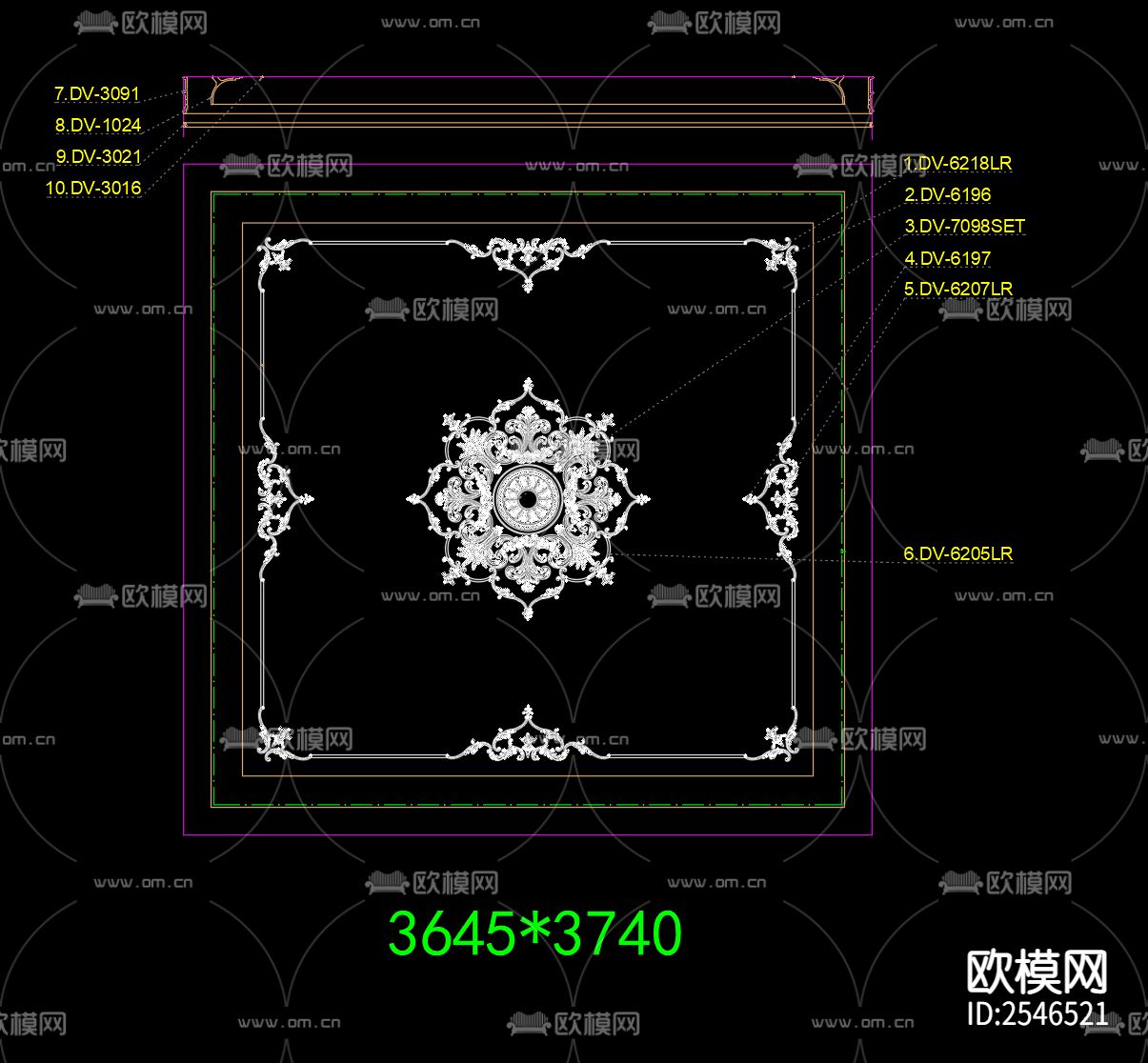 20款法式雕花板吊顶节点大样下载（渲染图3）