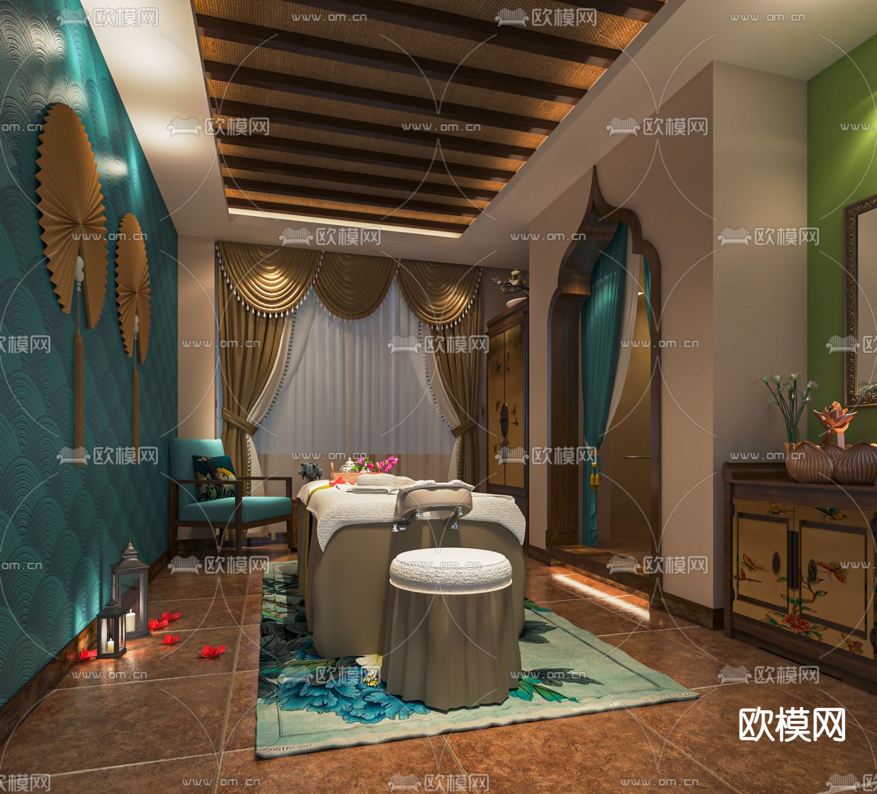 东南亚美容院包间su模型下载