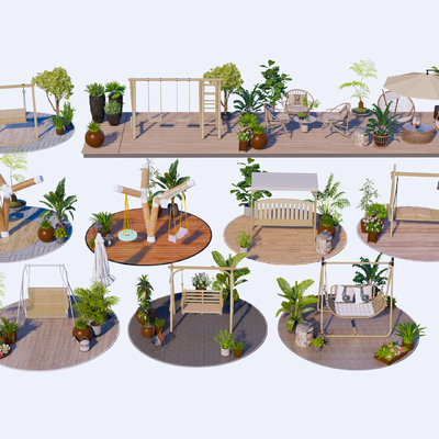  现代户外秋千吊椅su模型 