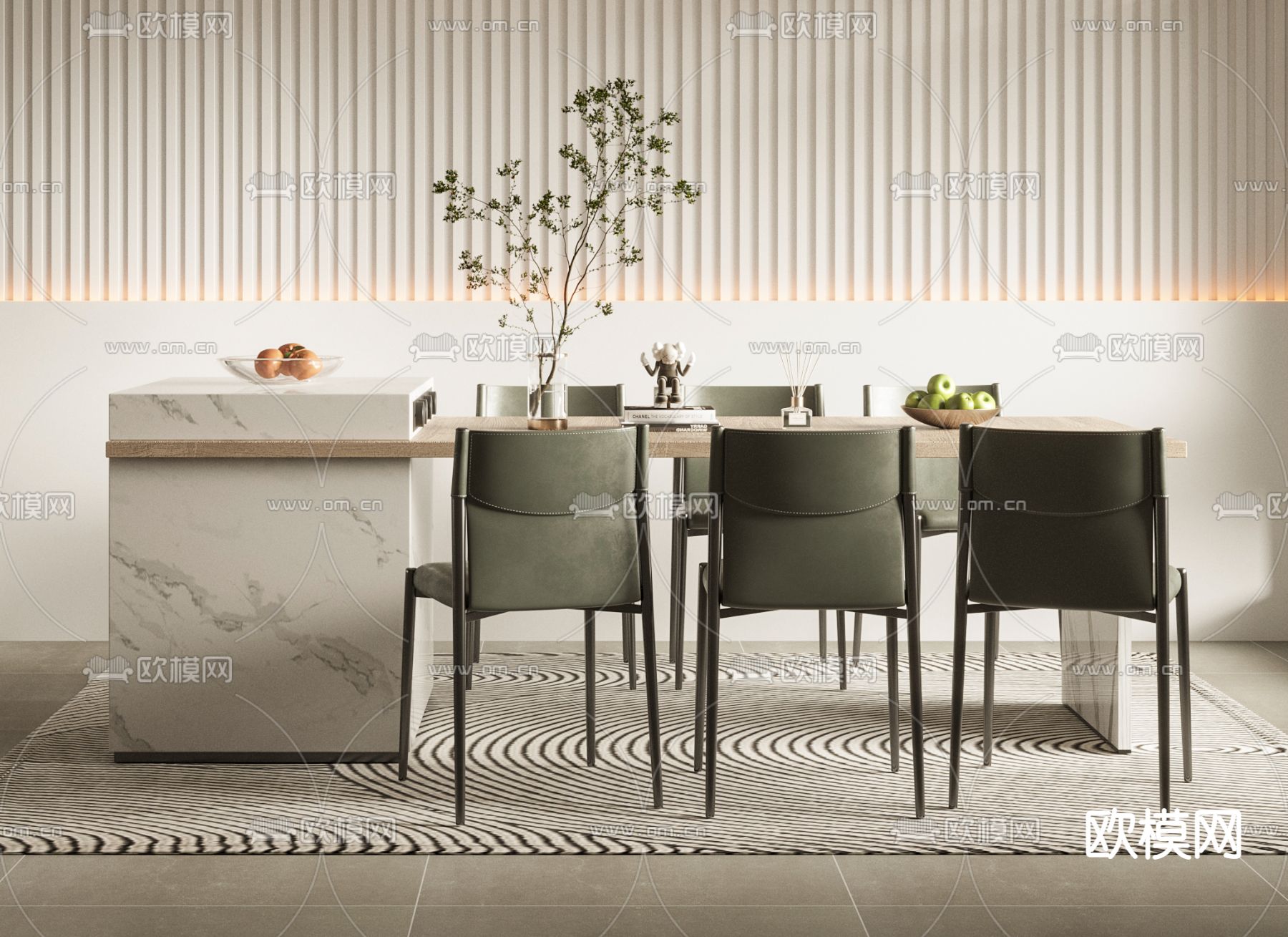 岛台餐桌椅su模型下载（渲染图1）