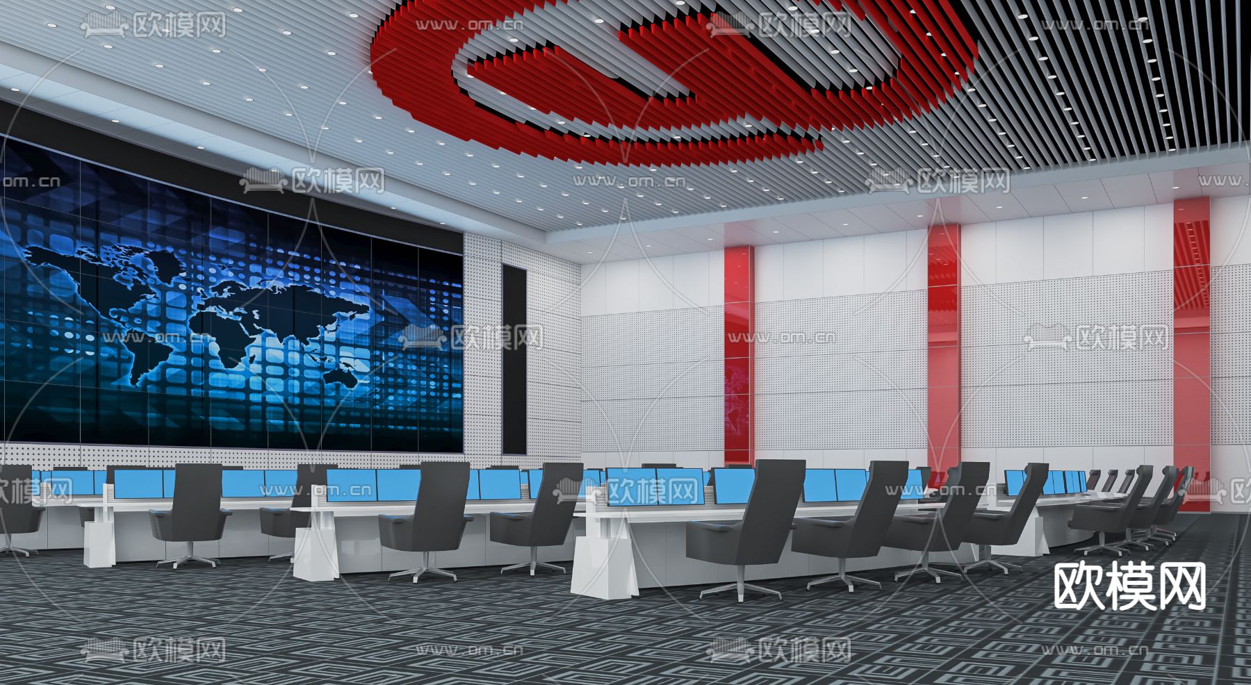 现代指挥控制室su模型下载（渲染图1）