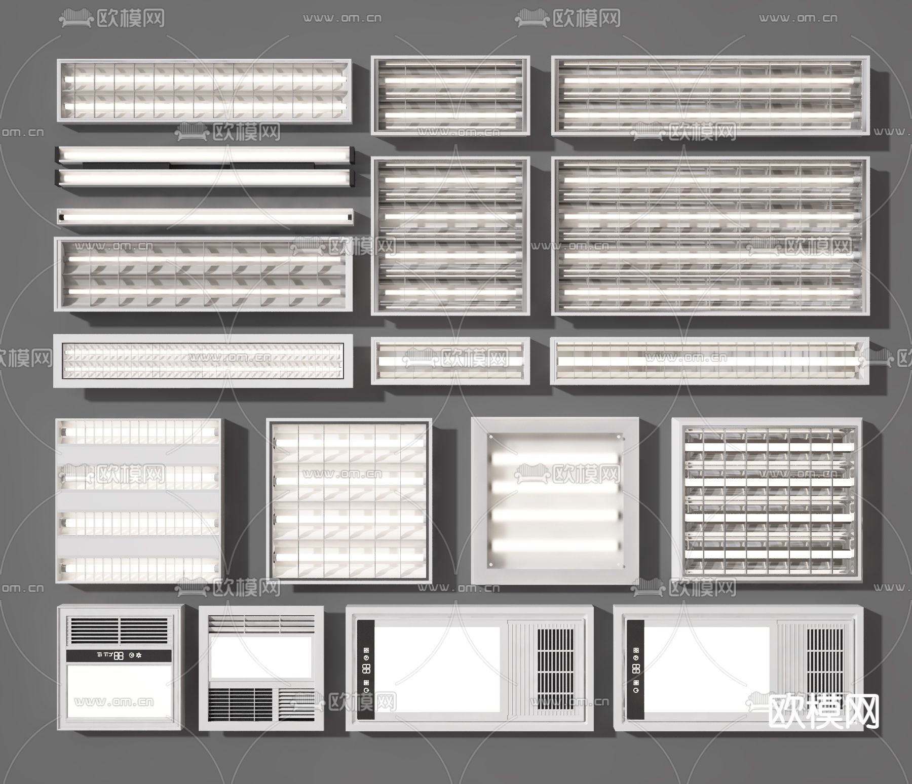 格栅灯 办公灯3d模型下载