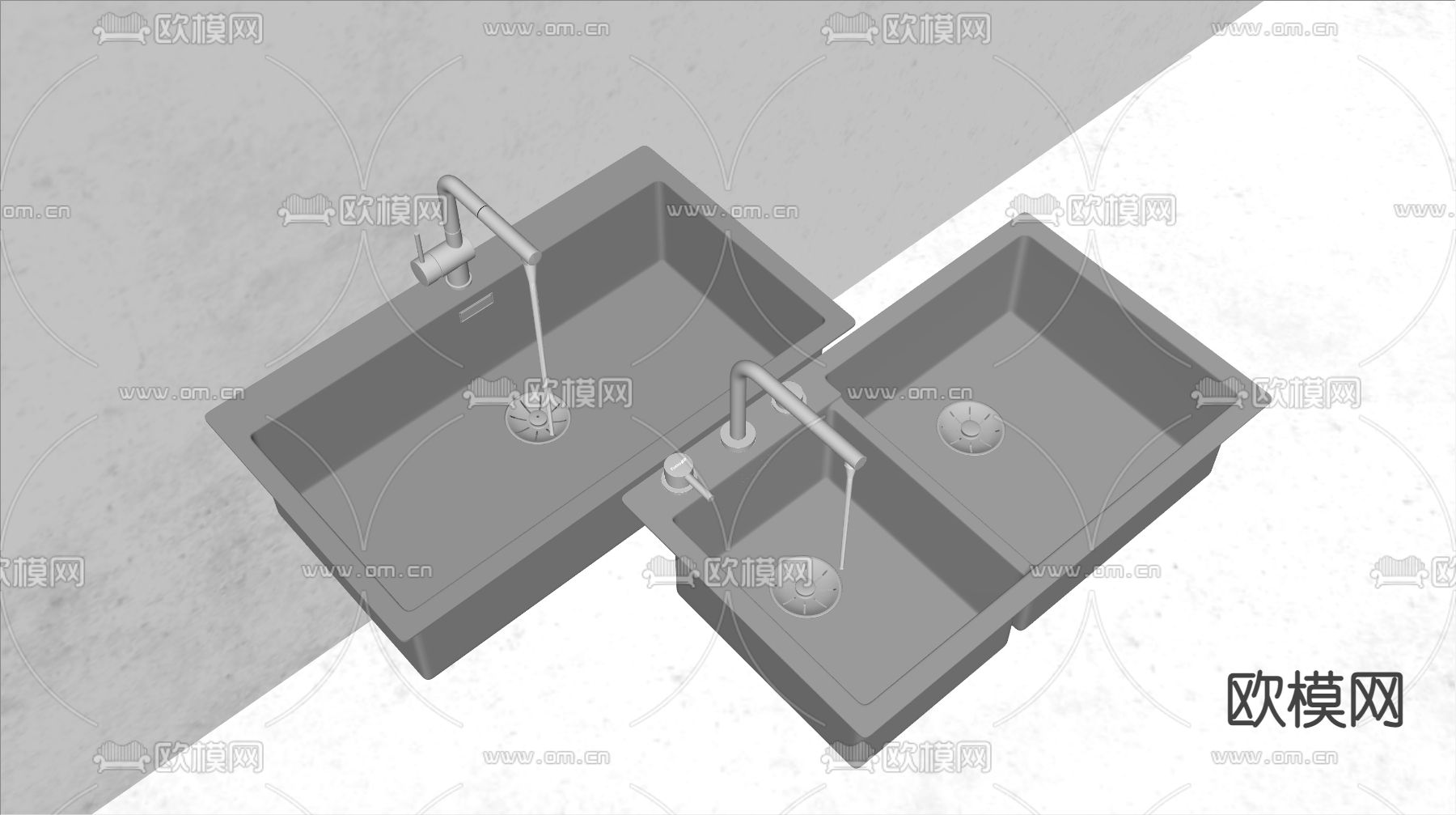 厨房台盆 水槽 不锈钢台盆su模型下载（渲染图2）
