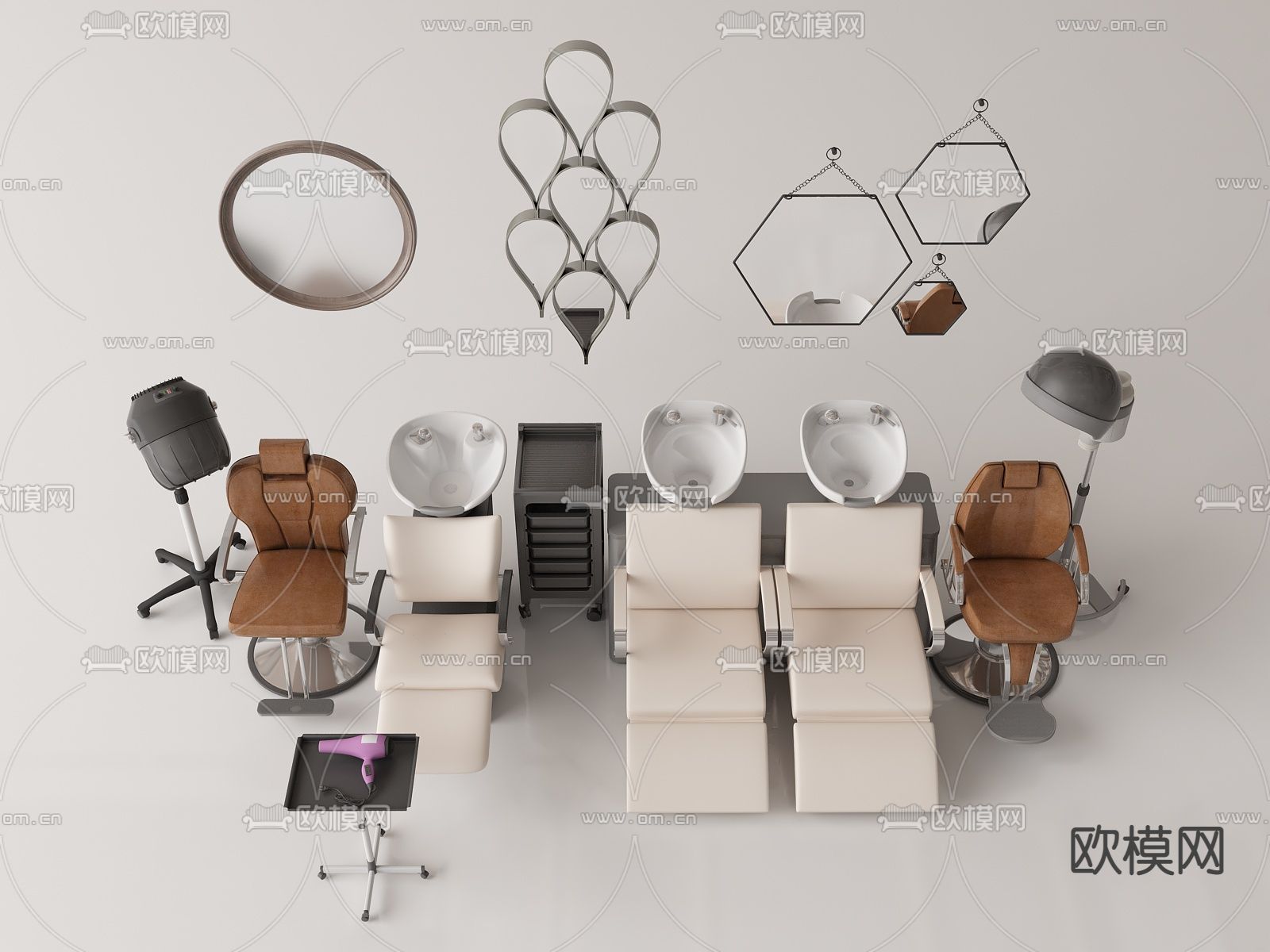 理发椅 洗头椅 烫发机su模型下载（渲染图1）