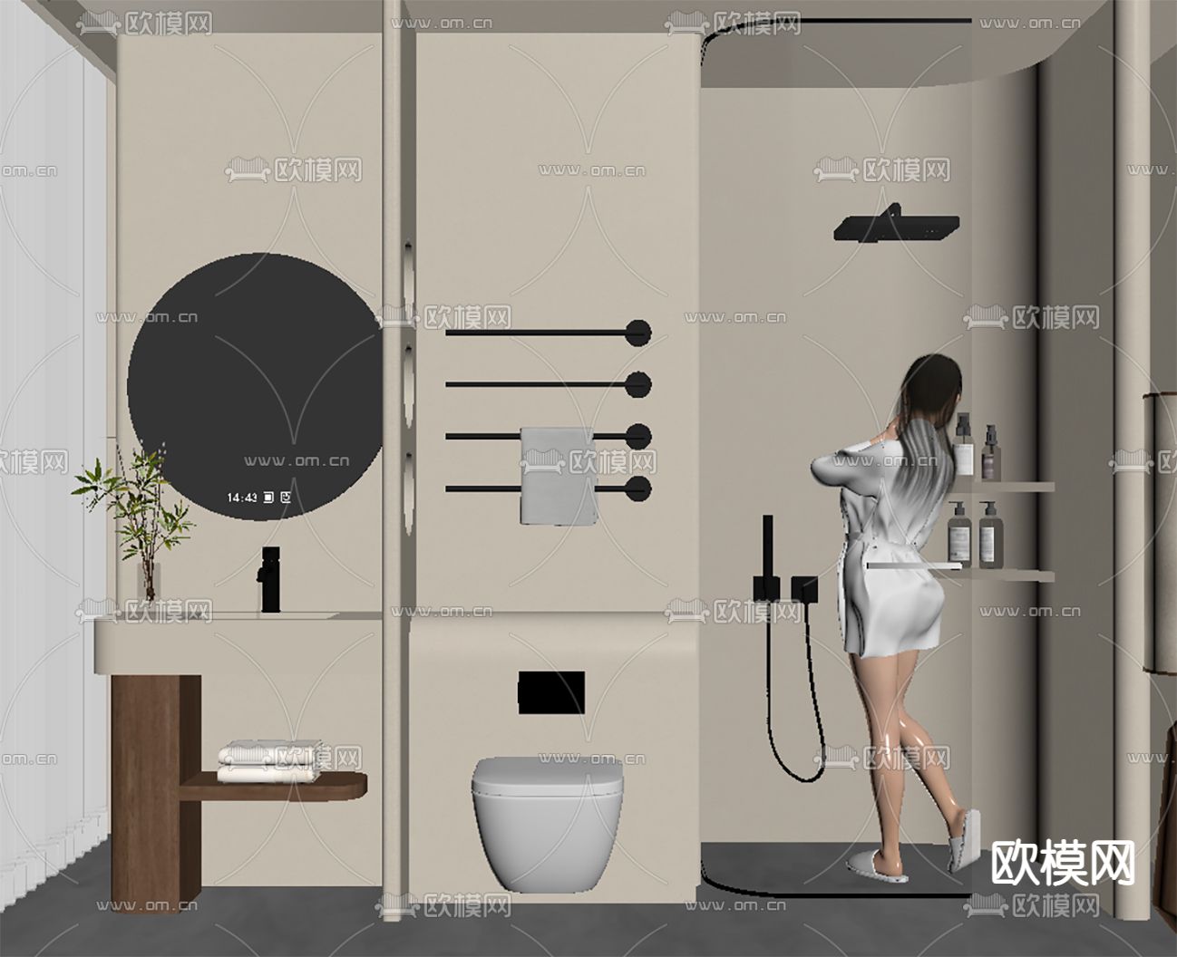 侘寂卫生间 浴室su模型下载（渲染图2）