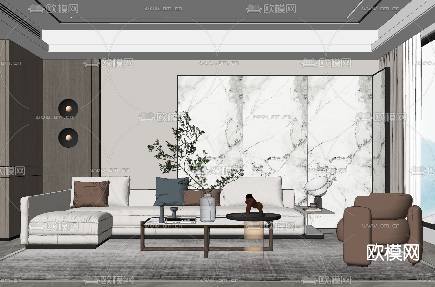 现代沙发组合su模型下载（渲染图2）