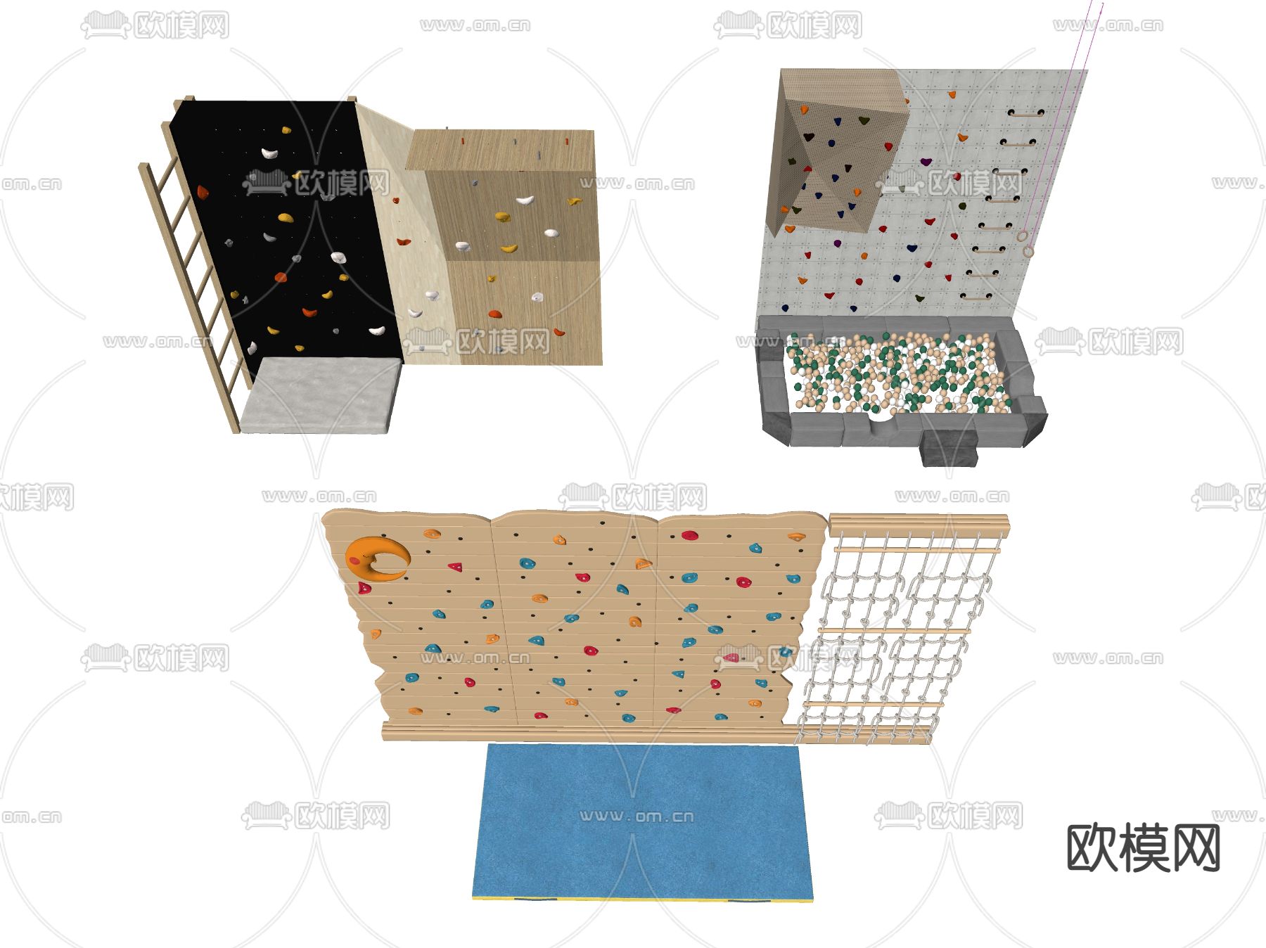 游乐设施 儿童攀爬墙su模型下载（渲染图2）