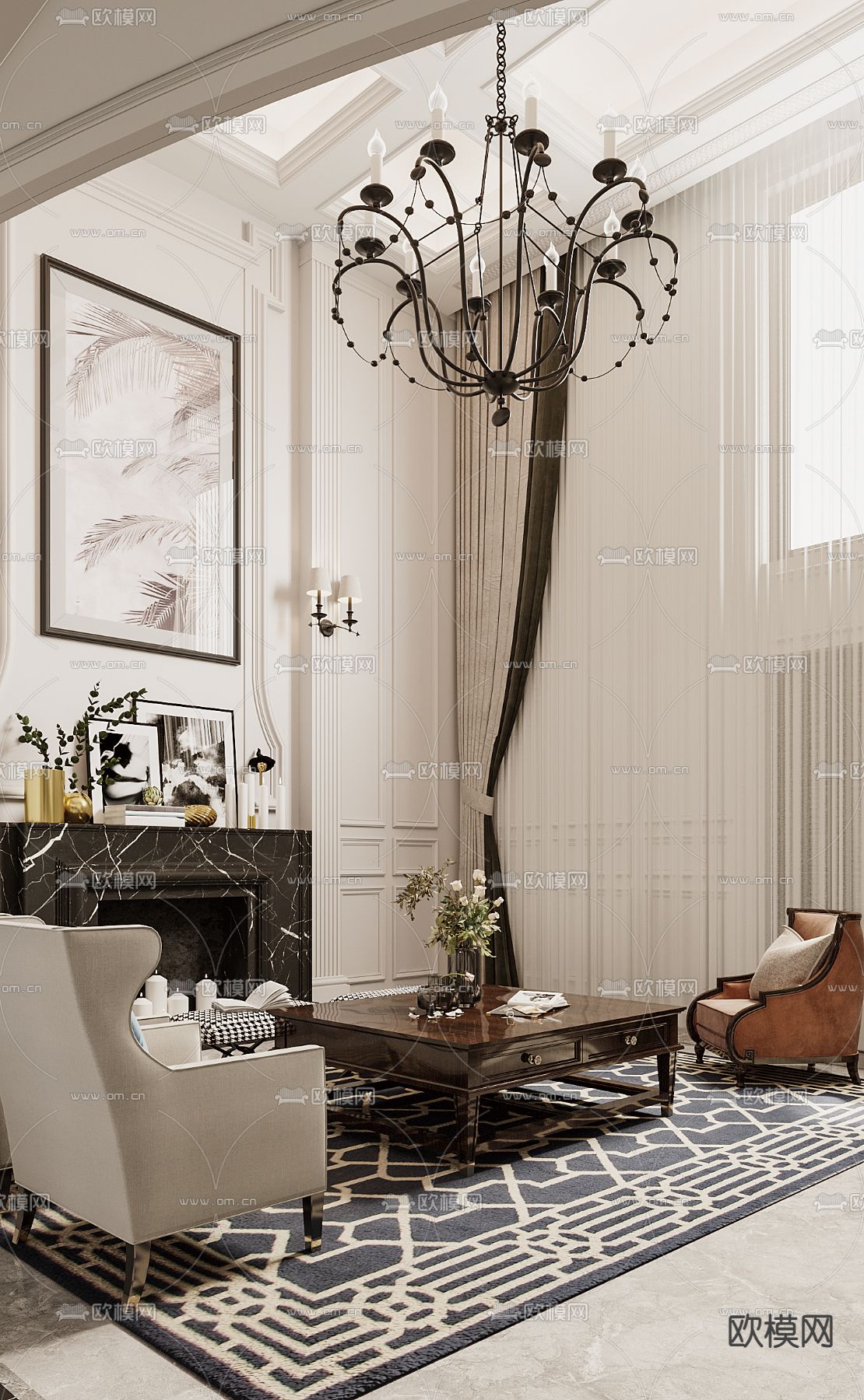 简欧客厅3d模型下载（渲染图5）