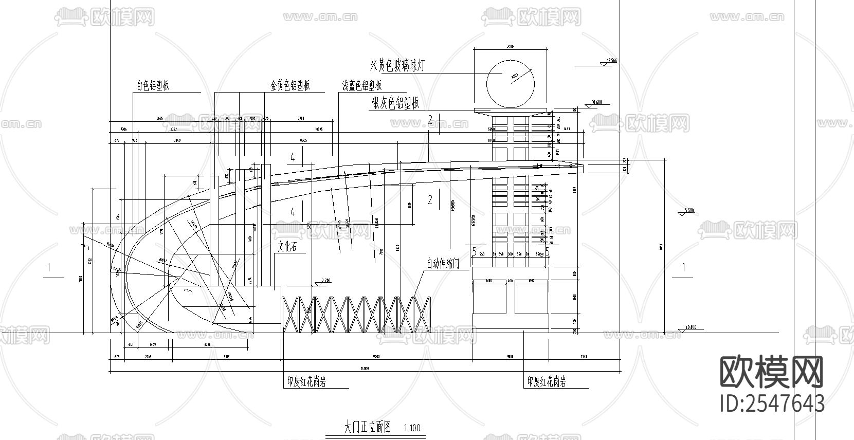 江畔明珠小区大门cad施工图下载（渲染图1）