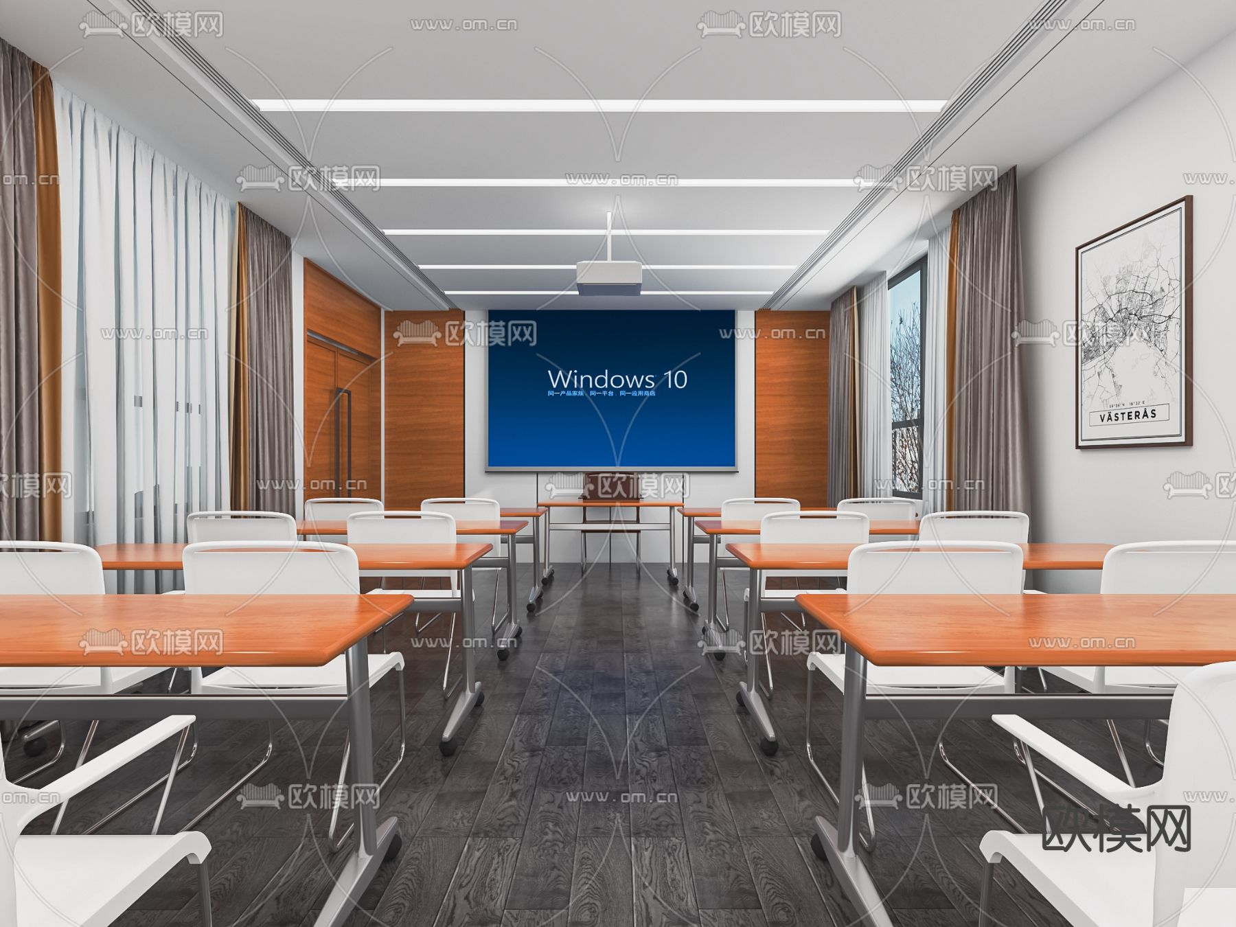 现代学校教室su模型下载