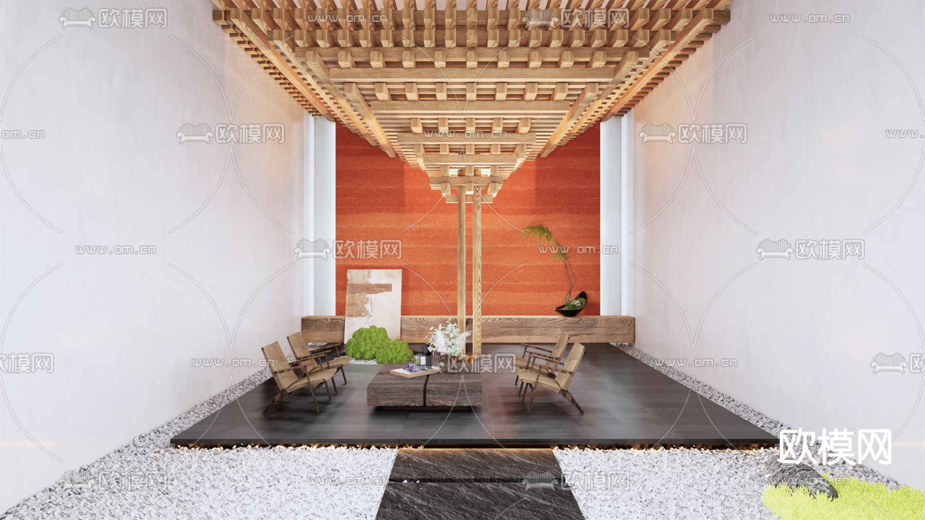 侘寂风侘寂休闲椅su模型下载（渲染图1）