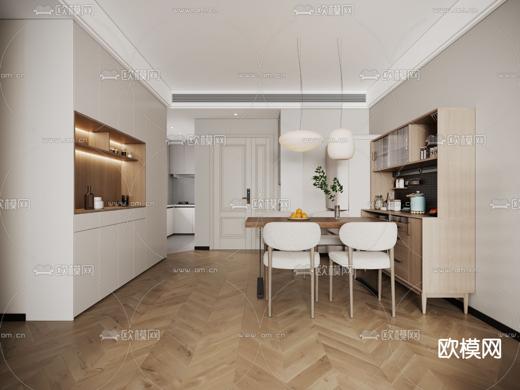 现代客餐厅3d模型下载（渲染图3）