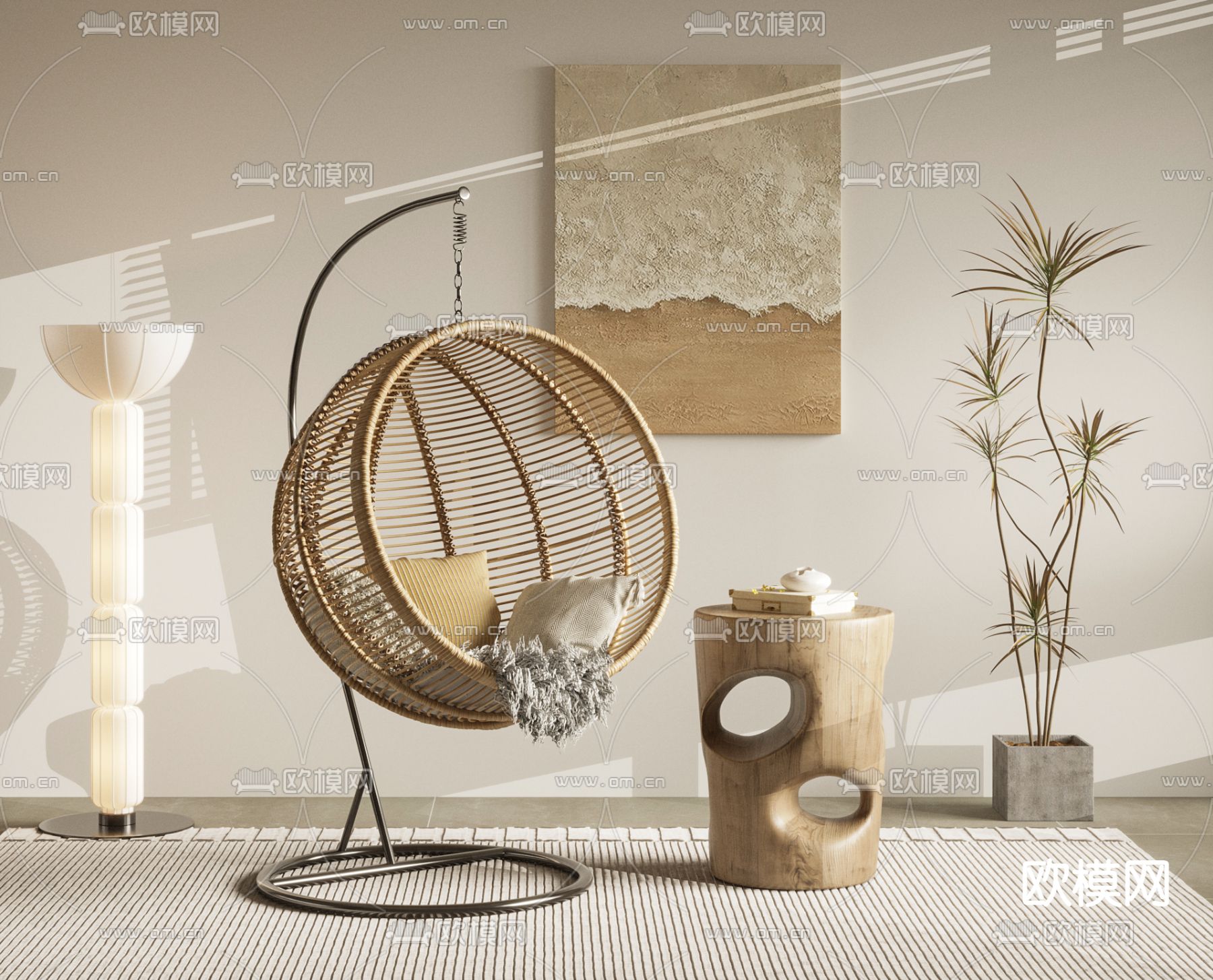 侘寂风吊椅su模型下载（渲染图1）