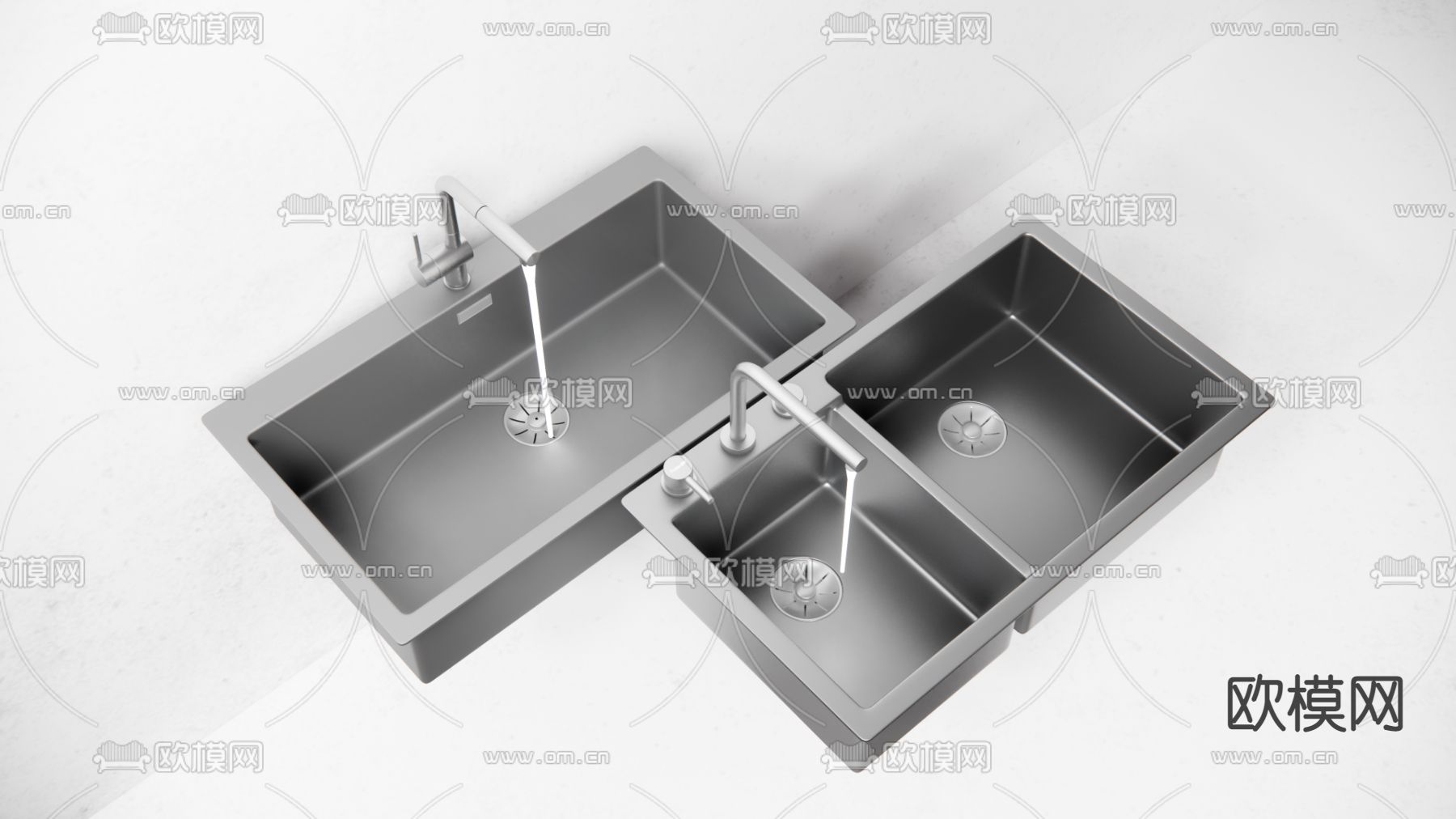 厨房台盆 水槽 不锈钢台盆su模型下载（渲染图1）