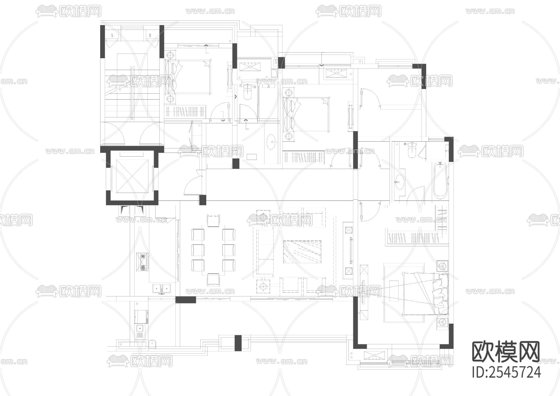 大平层-别墅-小户型cad图库下载（渲染图1）