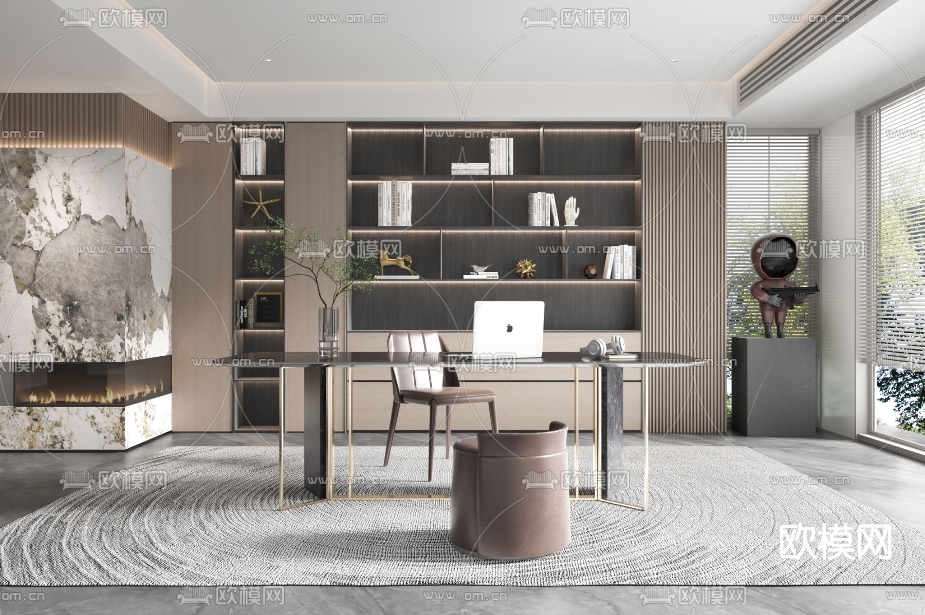 现代书房3d模型下载