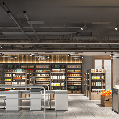  超市收银区 生鲜超市su模型 