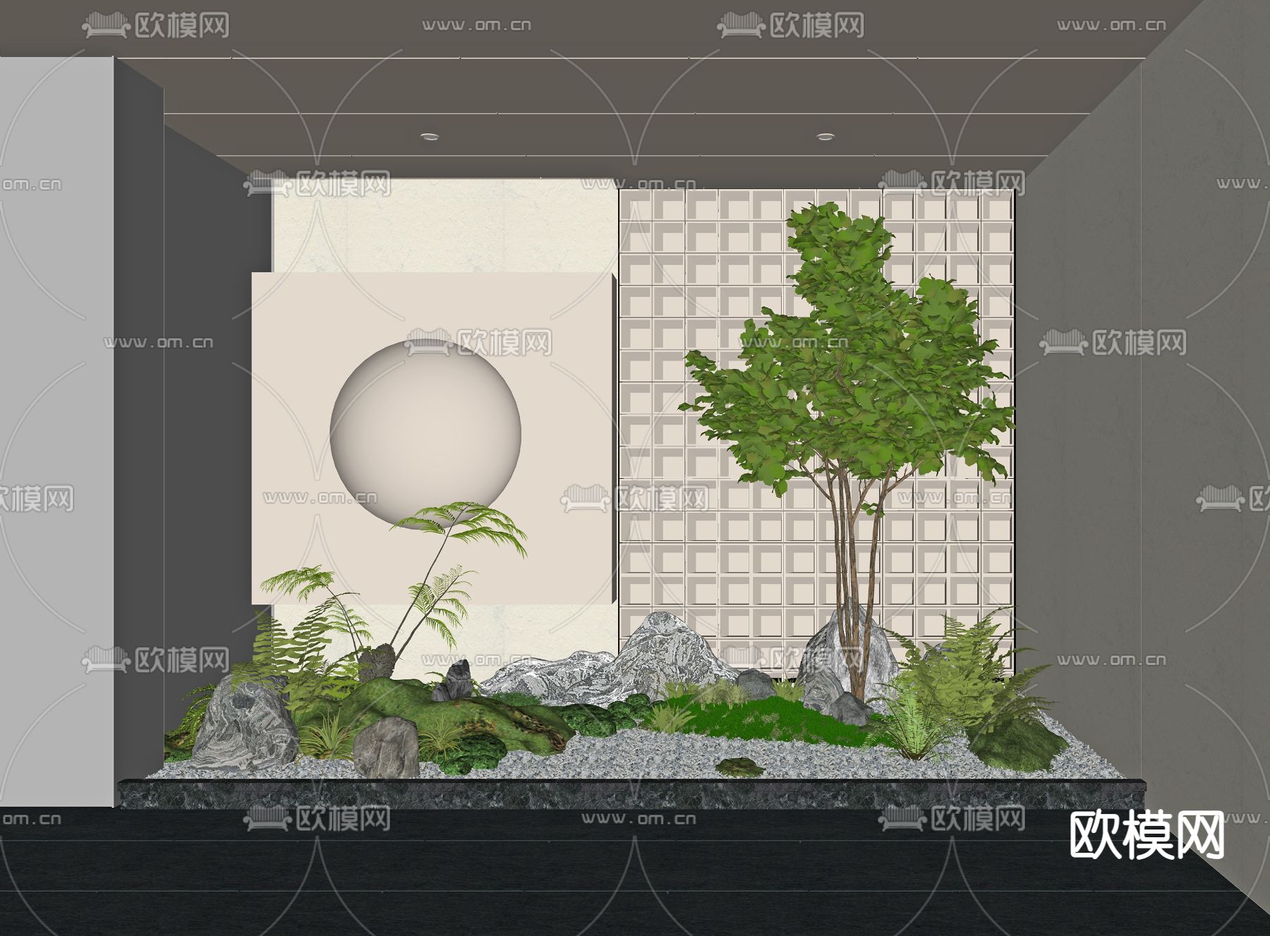 植物堆 假山小品su模型下载（渲染图2）