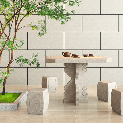  户外桌椅 石桌石凳su模型 