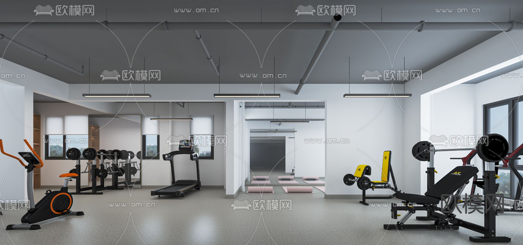 现代健身房su模型下载（渲染图1）