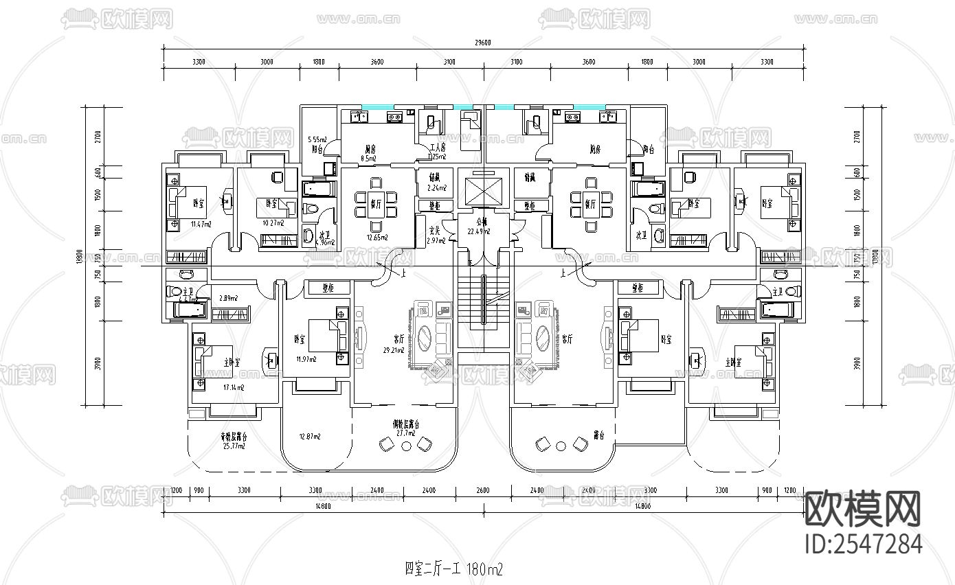 时尚住宅户型CAD施工图下载（渲染图3）