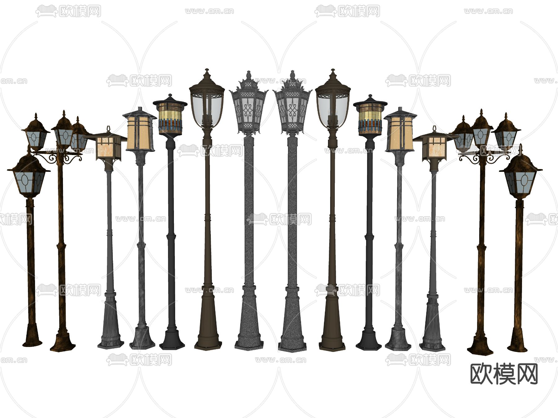 简欧户外灯 路灯 庭院灯su模型下载（渲染图2）