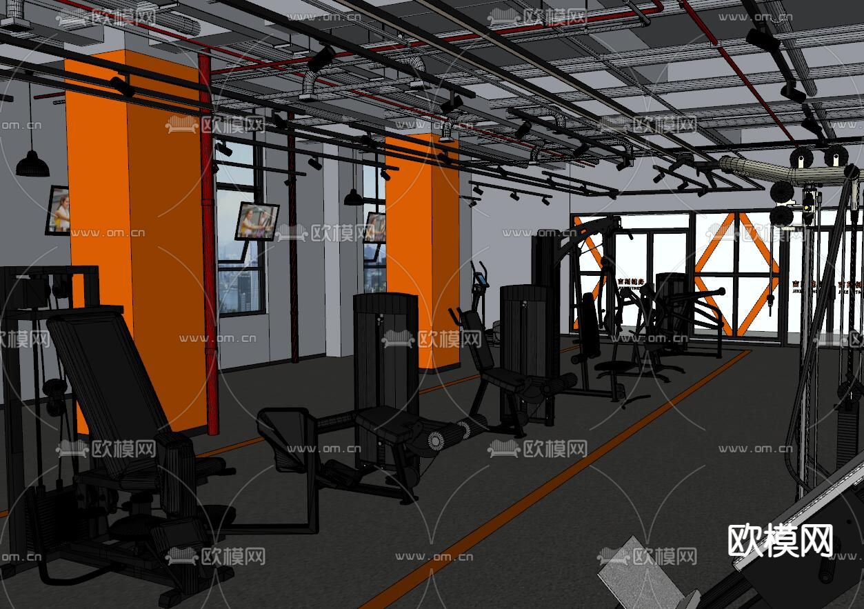 工业风健身房su模型下载（渲染图2）