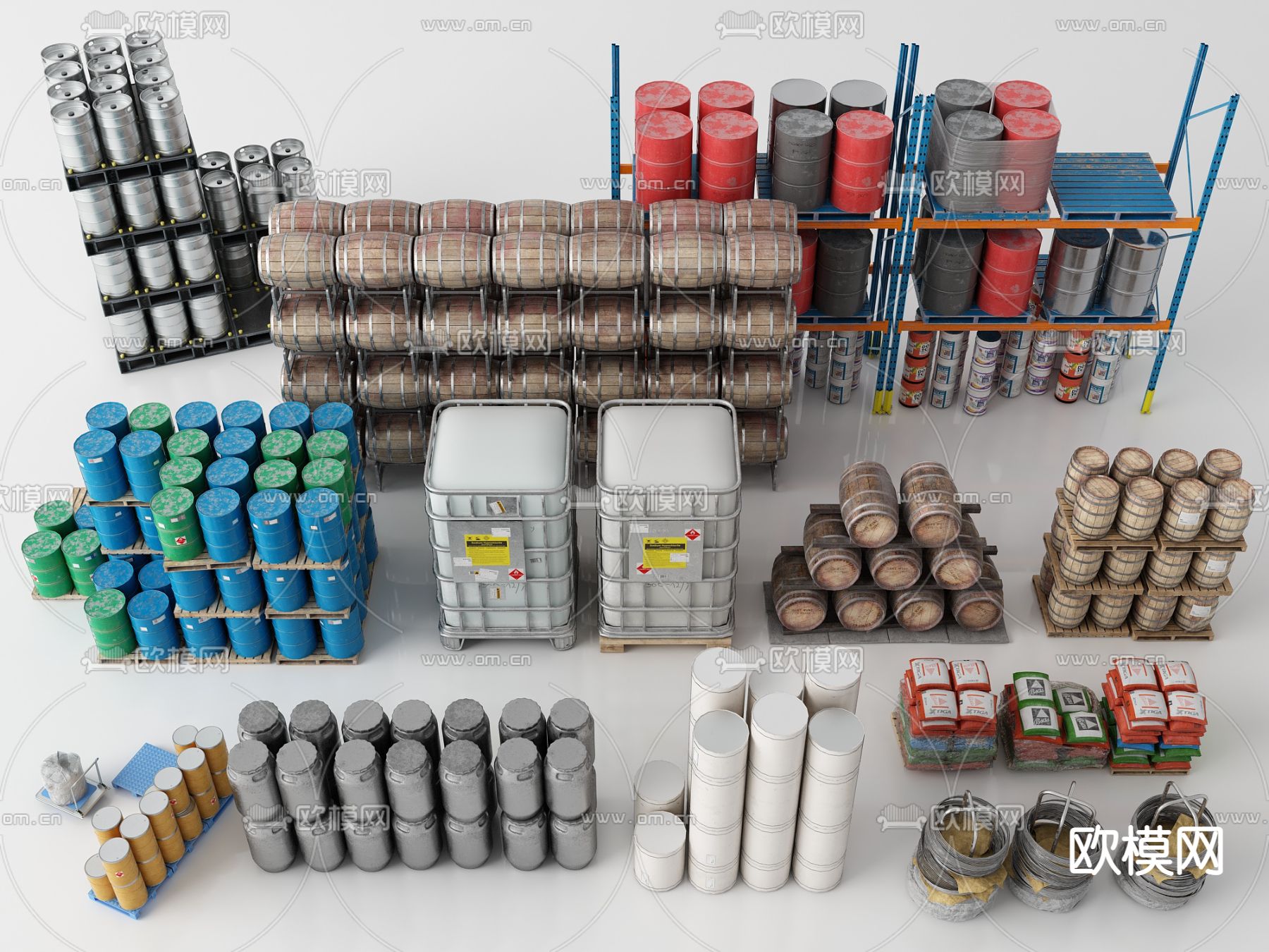 木桶 油桶 物流仓货架su模型下载（渲染图1）