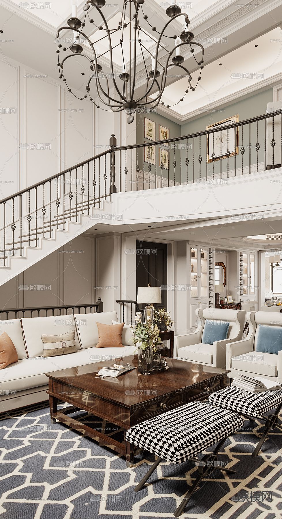 简欧客厅3d模型下载（渲染图8）