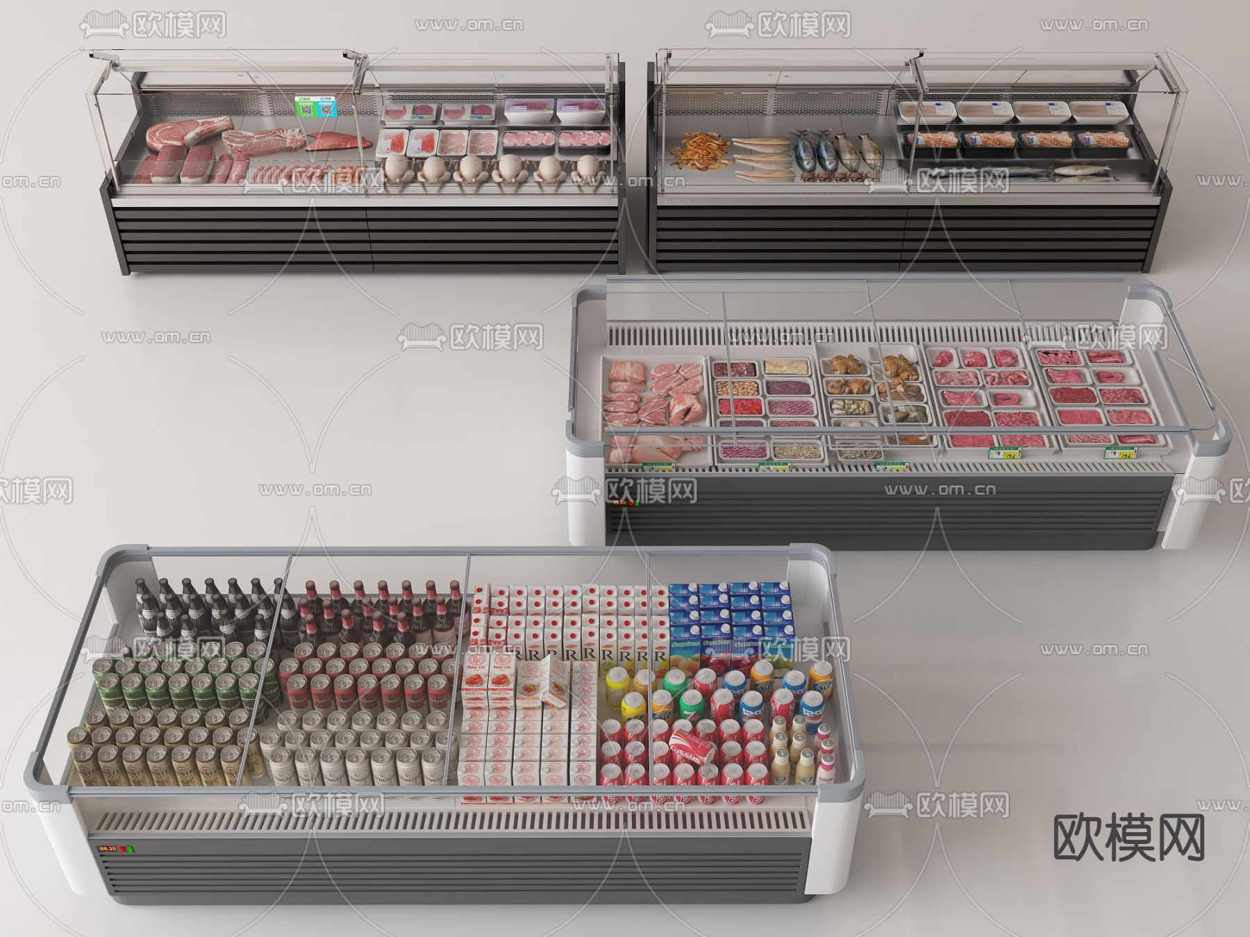 超市肉类货柜 冰柜 冷柜 肉柜 鲜奶冷藏柜su模型下载（渲染图1）