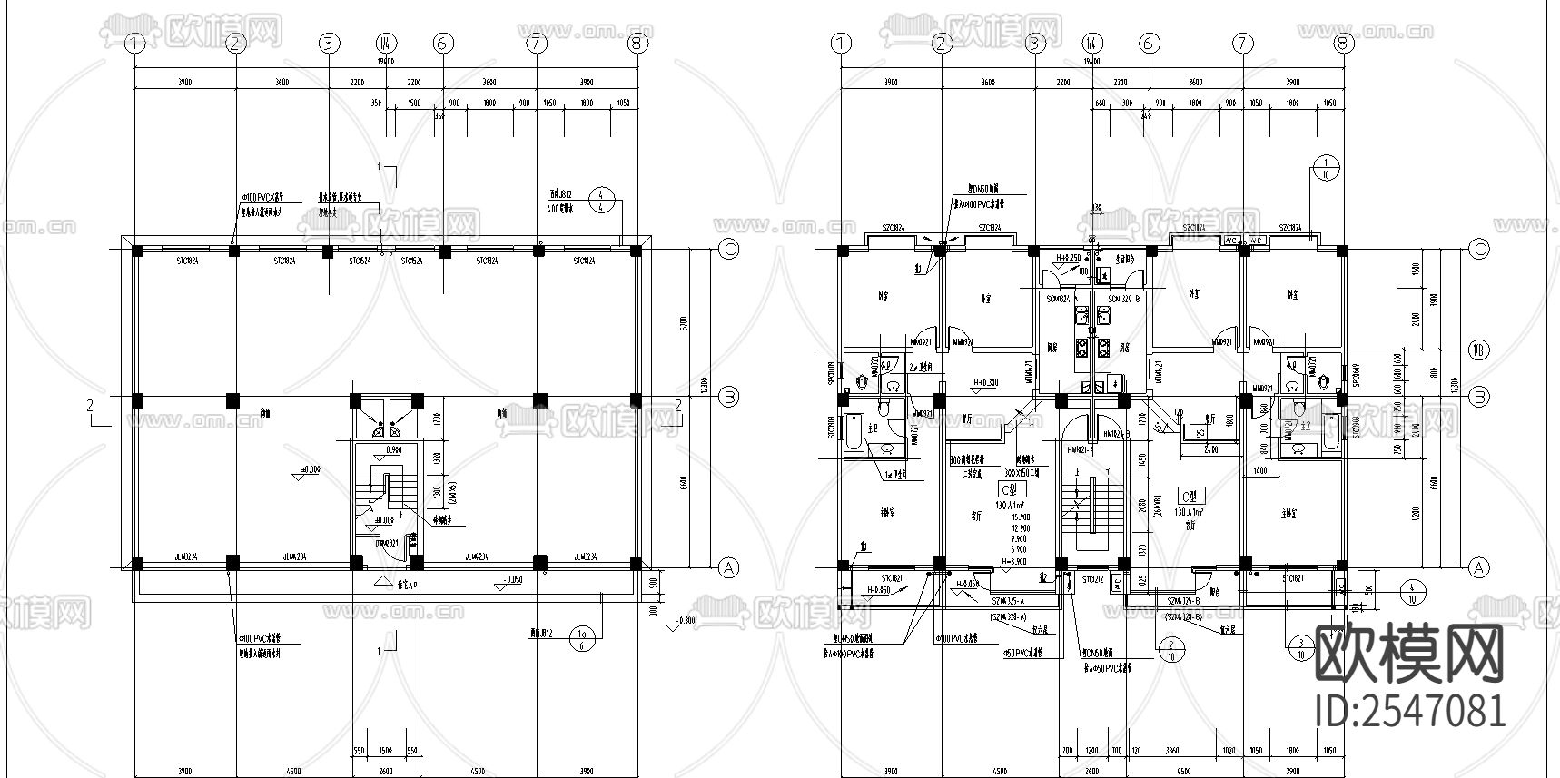 丹巴县某六层框架商住宅CAD施工图下载（渲染图1）