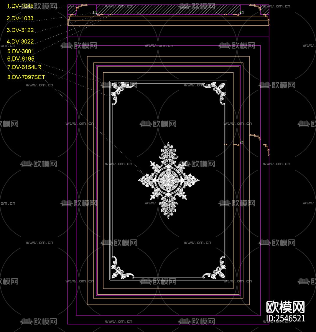 20款法式雕花板吊顶节点大样下载（渲染图5）