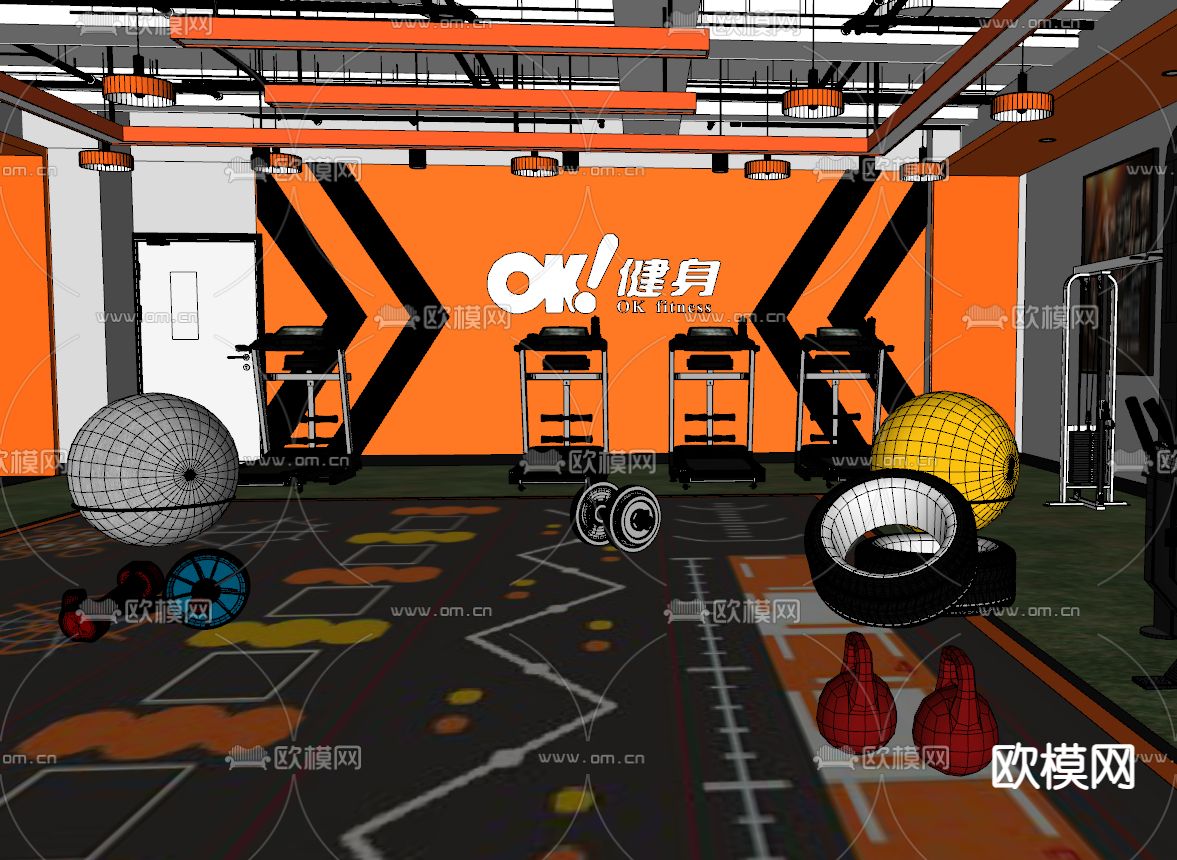 现代健身房su模型下载（渲染图2）