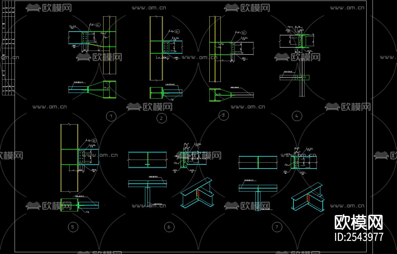 四层钢框架结构cad施工图下载（渲染图2）