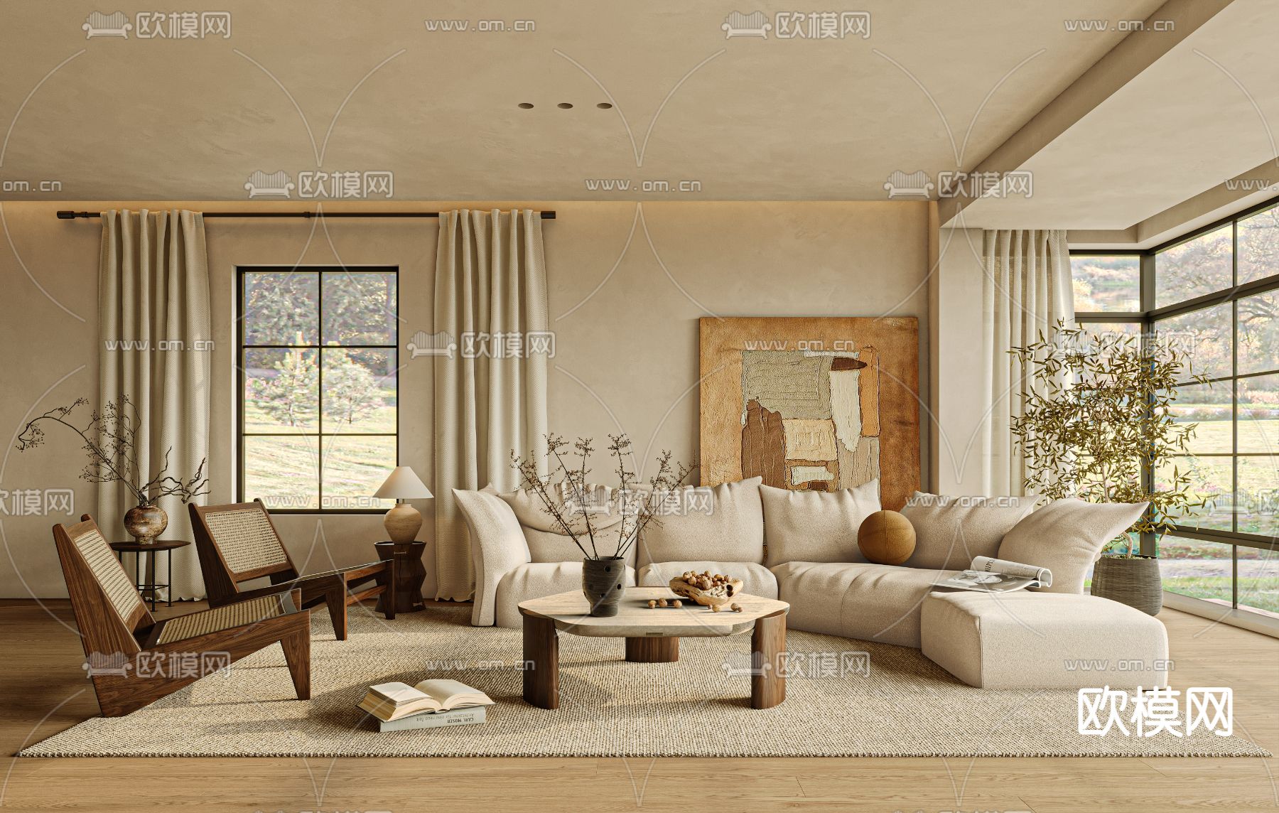 侘寂客厅3d模型下载（渲染图1）